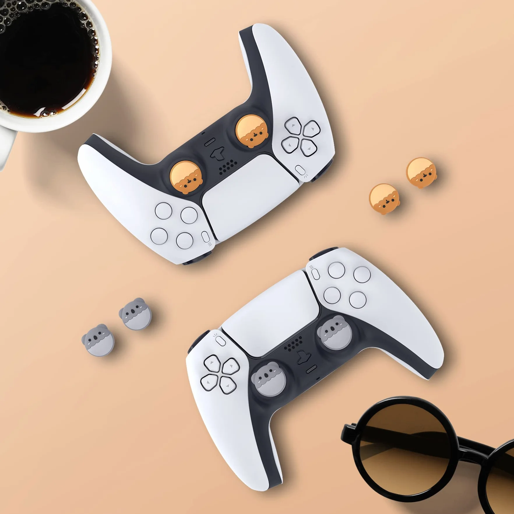 PlayVital 4PCS Thumb Grip Caps do ps5 Controller Nakładki na kciuk do ps4,Analogowa Osłona Sztyftu kompatybilny z Xbox Series X/S,Uchwytami na Kciuki do Switch Pro-Niedźwiedź Brunatny&Koala