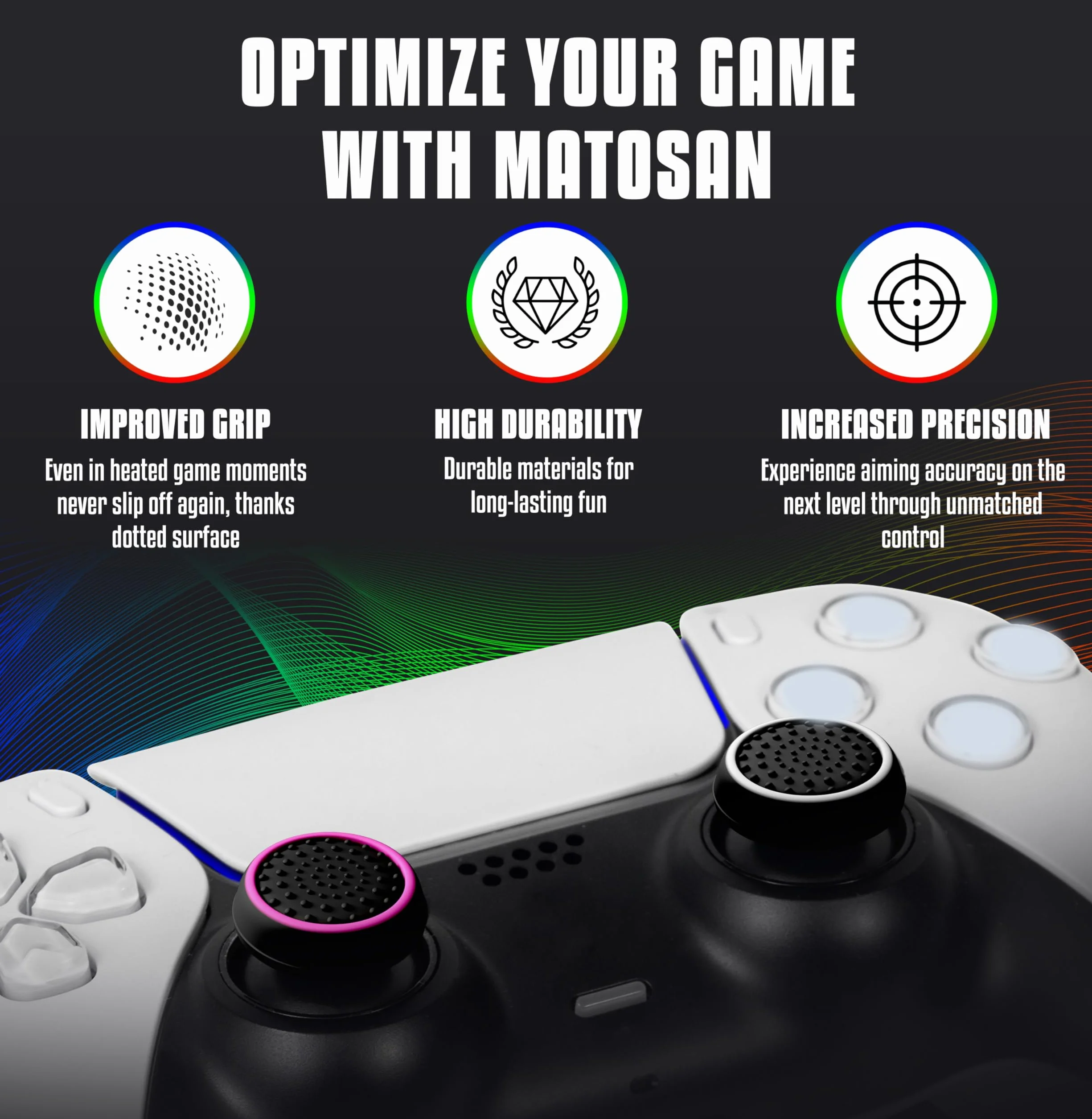 MatoSan® Zestaw 4 Nakładek na Drążki Analogowe – Kompatybilne z PS5 – Antypoślizgowe Nakładki na Thumbstick – Akcesoria Gamingowe do Kontrolerów