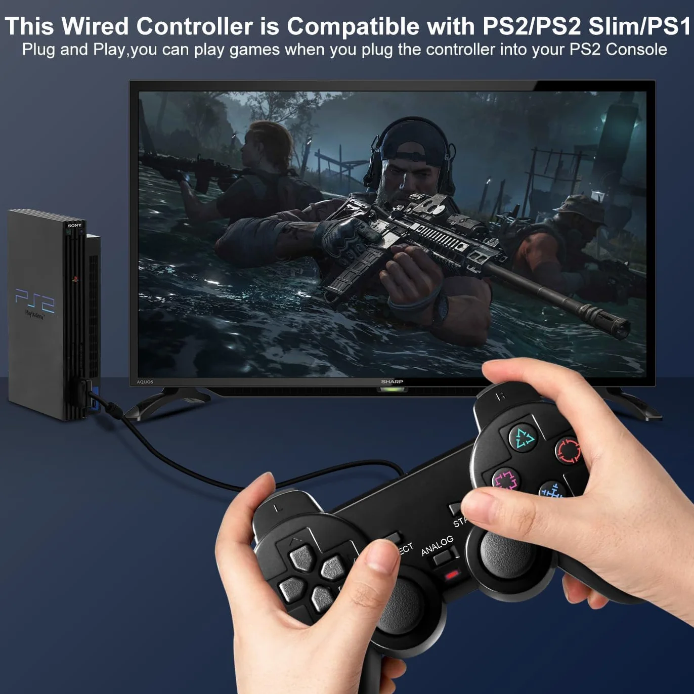 Kontroler PS2 Gamepad z kablem kompatybilny z grami wideo Controller PS2 Ps1 Ps one PSX Joypad
