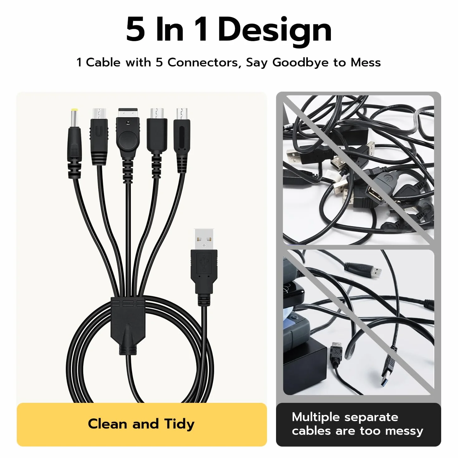Mcbazel 5 w 1 USB kabel ładujący dla Nintendo DS Lite/NDS/New 3DS XL/New 3DS/3DS XL/3DS/2DS/DSi XL/Wii U/GBA SP/PSP 1000/2000/3000
