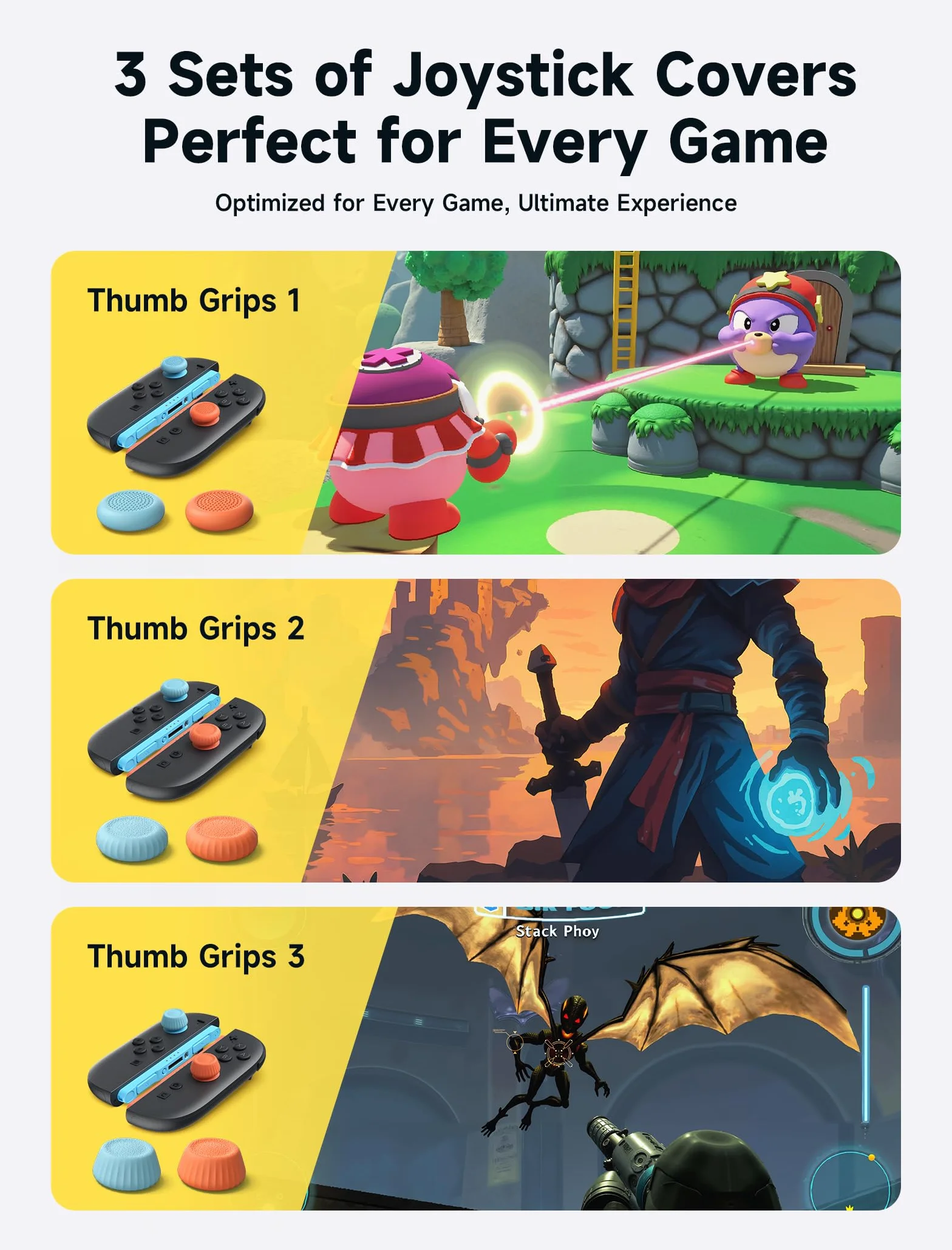 JSAUX Osłony na kciuk do Nintendo Switch 2 (Ulepszone antypoślizgowe), Osłony na kciuk Switch, Ergonomiczny design, Poprawiona chwytność do gier, Wygodne i trwałe, Osłony na kciuk Joycon - Niebieskie