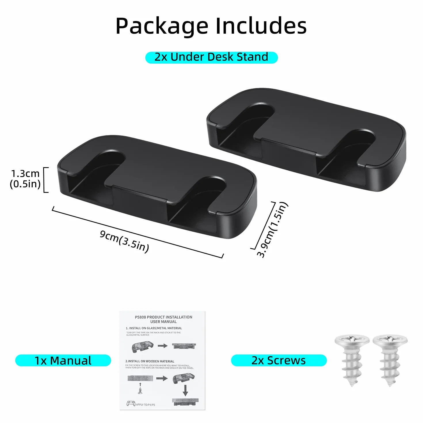 Mcbazel Uchwyt pod biurko do kontrolera PS5/PS4, uchwyt na kontroler PlayStation 5/PlayStation 4, bez wiercenia, taśma klejąca, stojak stołowy, materiał ABS, 2 sztuki (nie dla PS5 Slim/PS5 Pro)