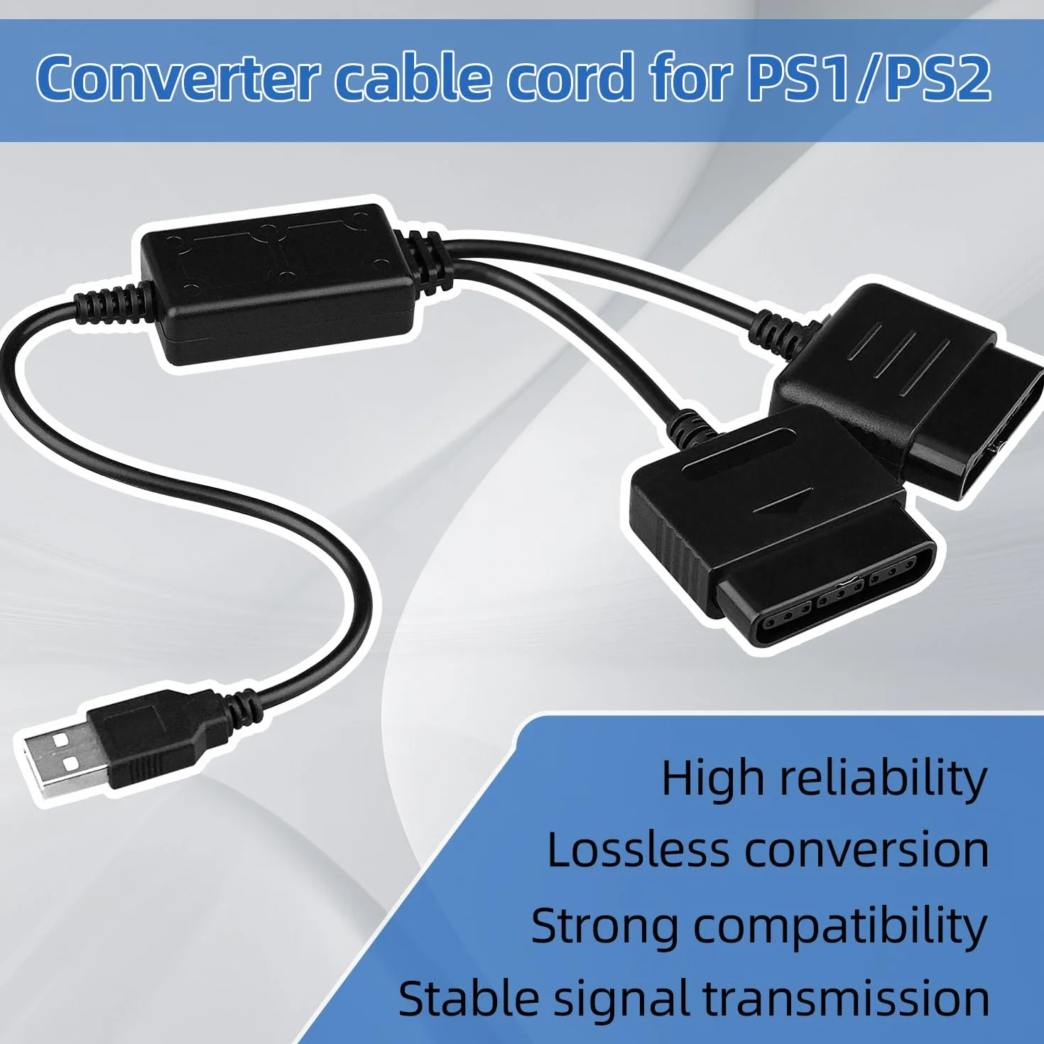 OSTENT Przejściówka USB, kabel przejściowy dla przewodowego kontrolera Sony PS1 PS2 Gamepad Joystick do PC - Kolor Czarny