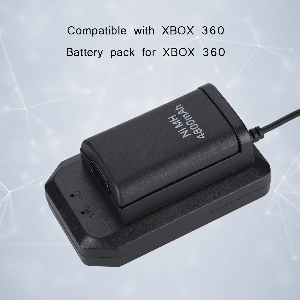 Bateria do kontrolera Xbox 360, akumulator 4800 mAh, zapasowa bateria i zestaw ładujący z kablem ładującym, podstawką ładującą do kontrolera Xbox 360 (czarny)