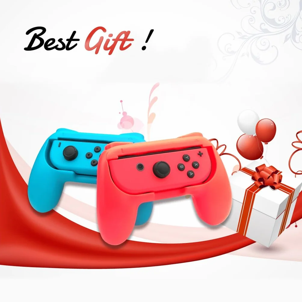 INF Uchwyty kompatybilne z Nintendo Switch Joy-Con, uchwyty do elementów sterujących Joy-Con, 2 sztuki, kolor czerwony/niebieski