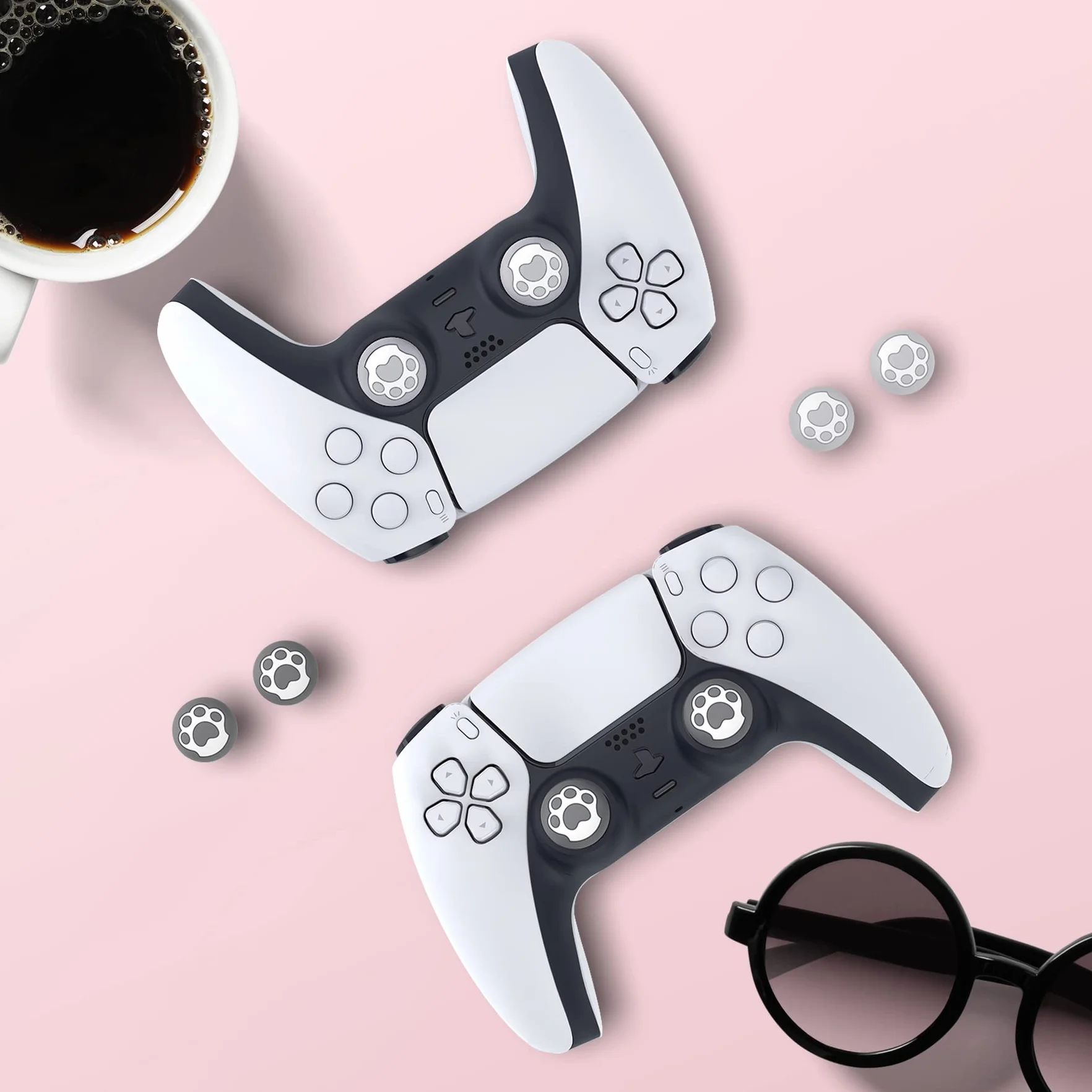 PlayVital 4PCS Thumb Grip Caps do ps5 Controller Nakładki na kciuk do ps4,Analogowa Osłona Sztyftu kompatybilny z Xbox Series X/S,Uchwytami na Kciuki do Switch Pro-Szary&Jasnoszary