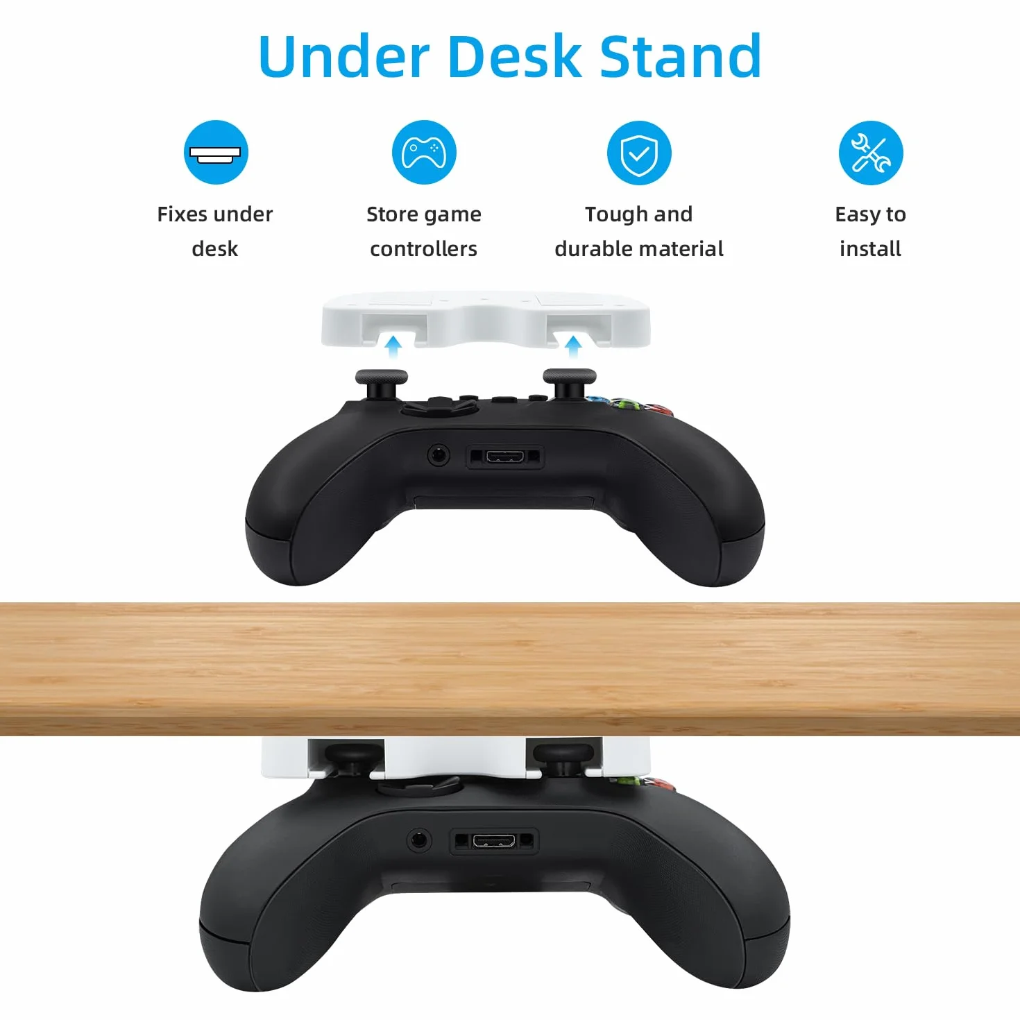 Xbox Controller Holder for Series X/S/360/One - Under Desk Gaming Controller Mount, Horizontal Storage Stand With Adhesive Tape, White