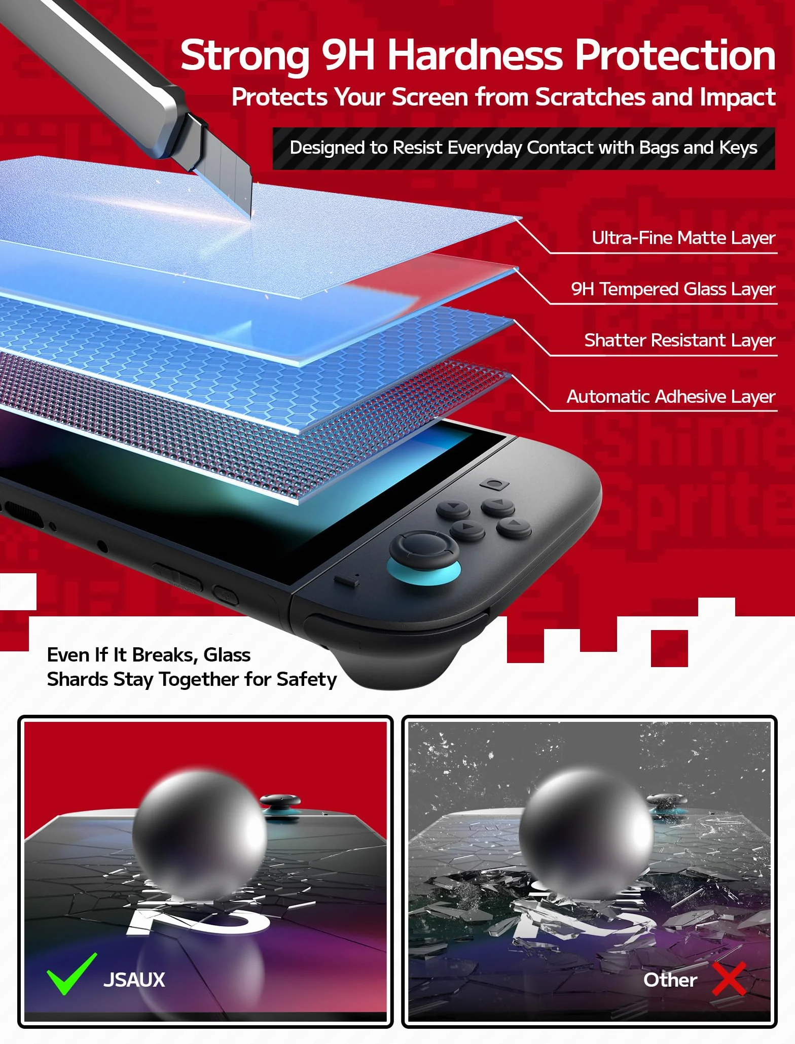 JSAUX 2-pak antyodblaskowych ochraniaczy ekranu kompatybilny z Nintendo Switch 2, matowa szklana osłona o twardości 9H, łatwa w instalacji, z ramką prowadzącą, odporne na zarysowania szkło hartowane