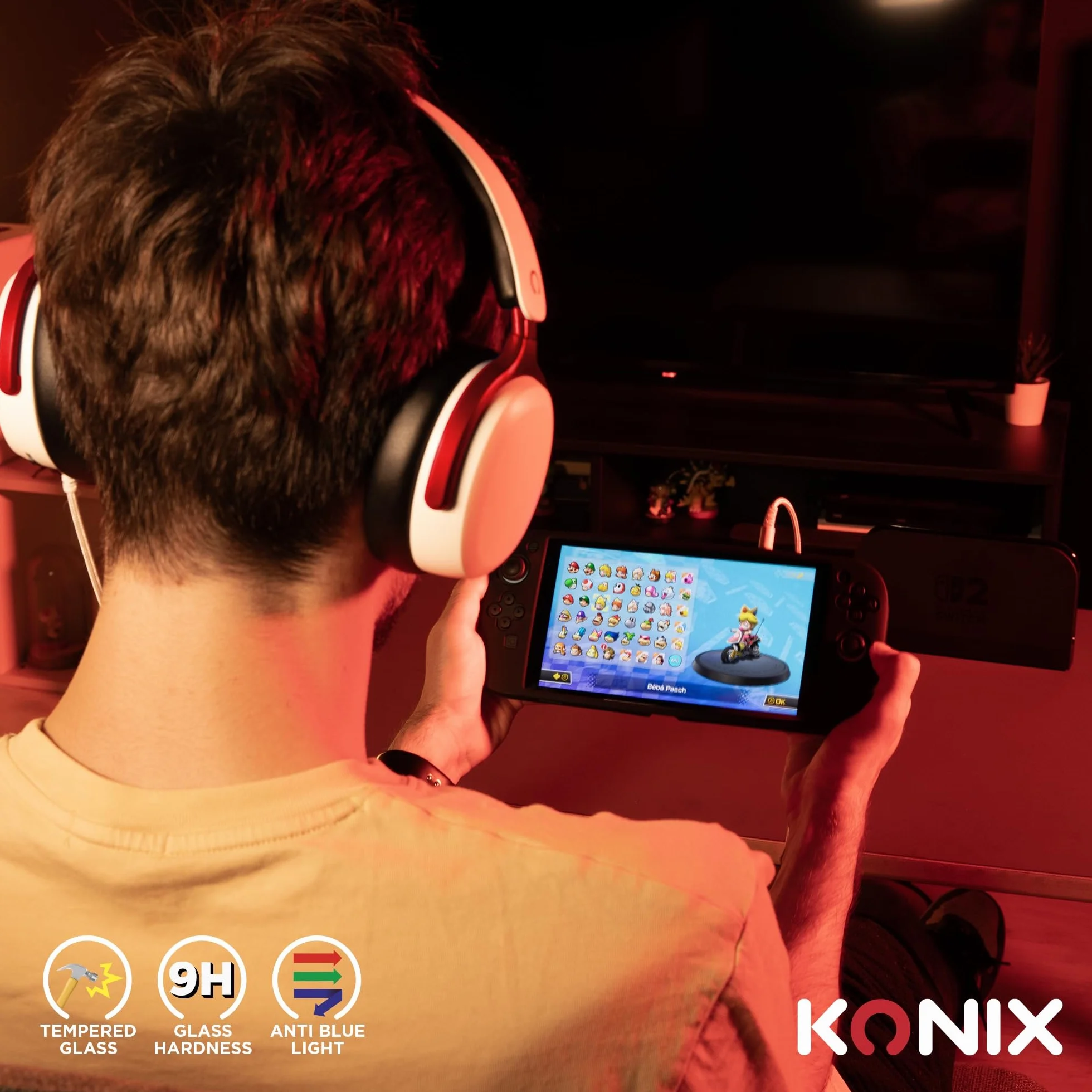 Konix Ochraniacz ekranu ze szkła hartowanego do Nintendo Switch 2 - filtr niebieskiego światła - bez pęcherzyków - twardość 9 h - 100% przezroczysty