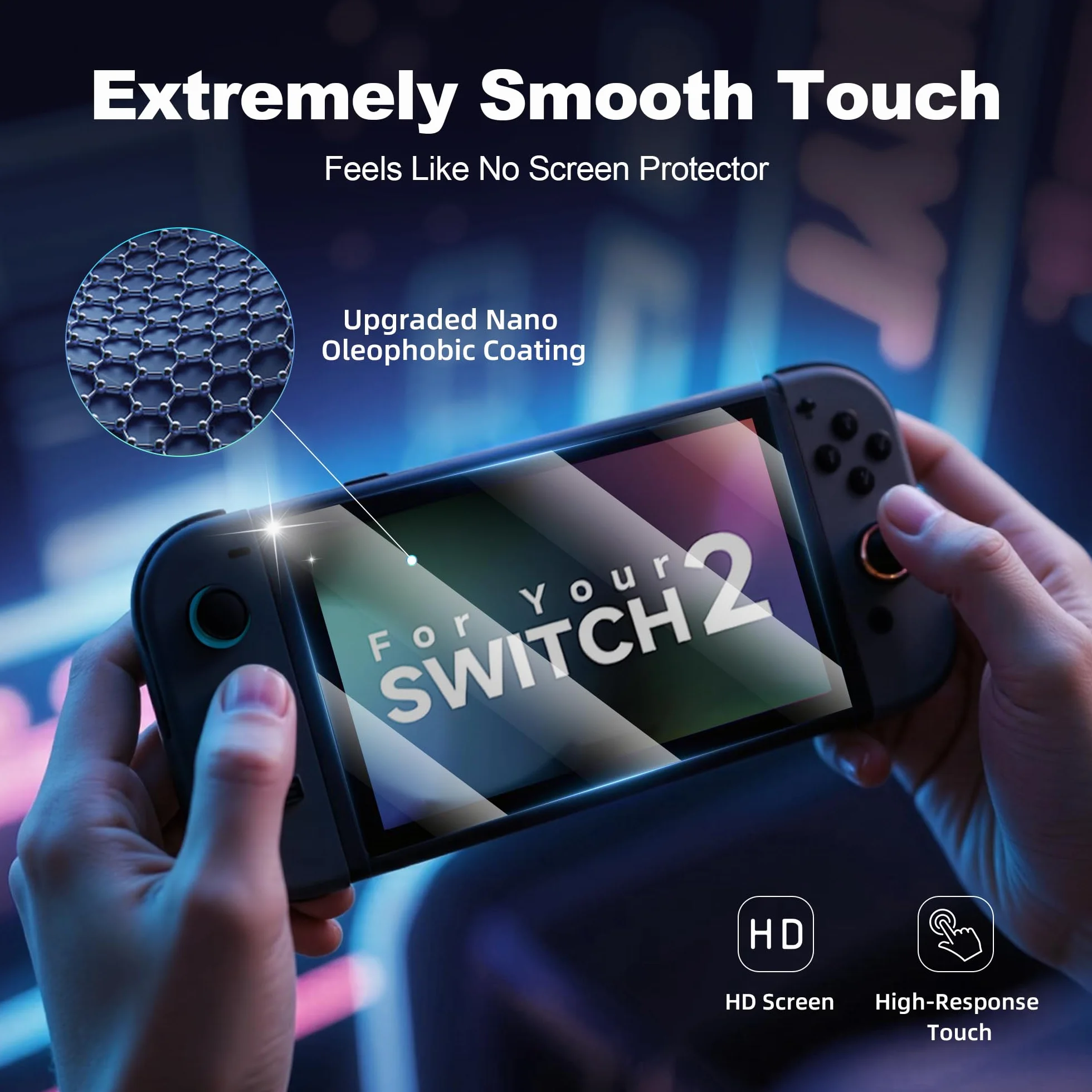 Osłona ekranu ze szkła hartowanego do Nintendo Switch 2 2025, Switch 2 akcesoria z systemem automatycznego wyrównania OneTouch, bez pęcherzyków powietrza, twardość 9H, odporna na zarysowania, odciski