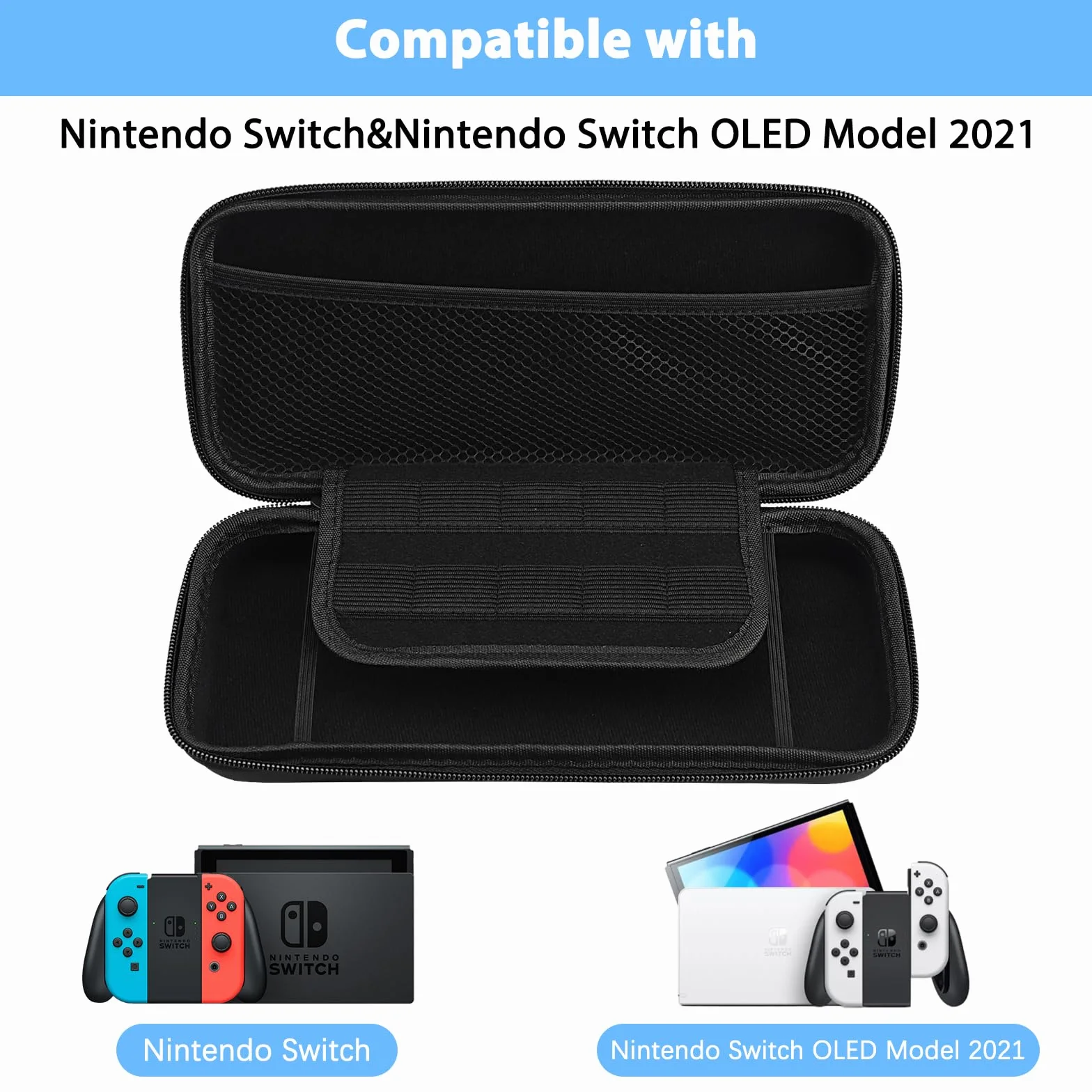 Torba kompatybilna z Nintendo Switch i New Switch OLED, twarda obudowa ochronna dla Nintendo Switch, pasuje do konsoli i jej akcesoriów - kolor czarny