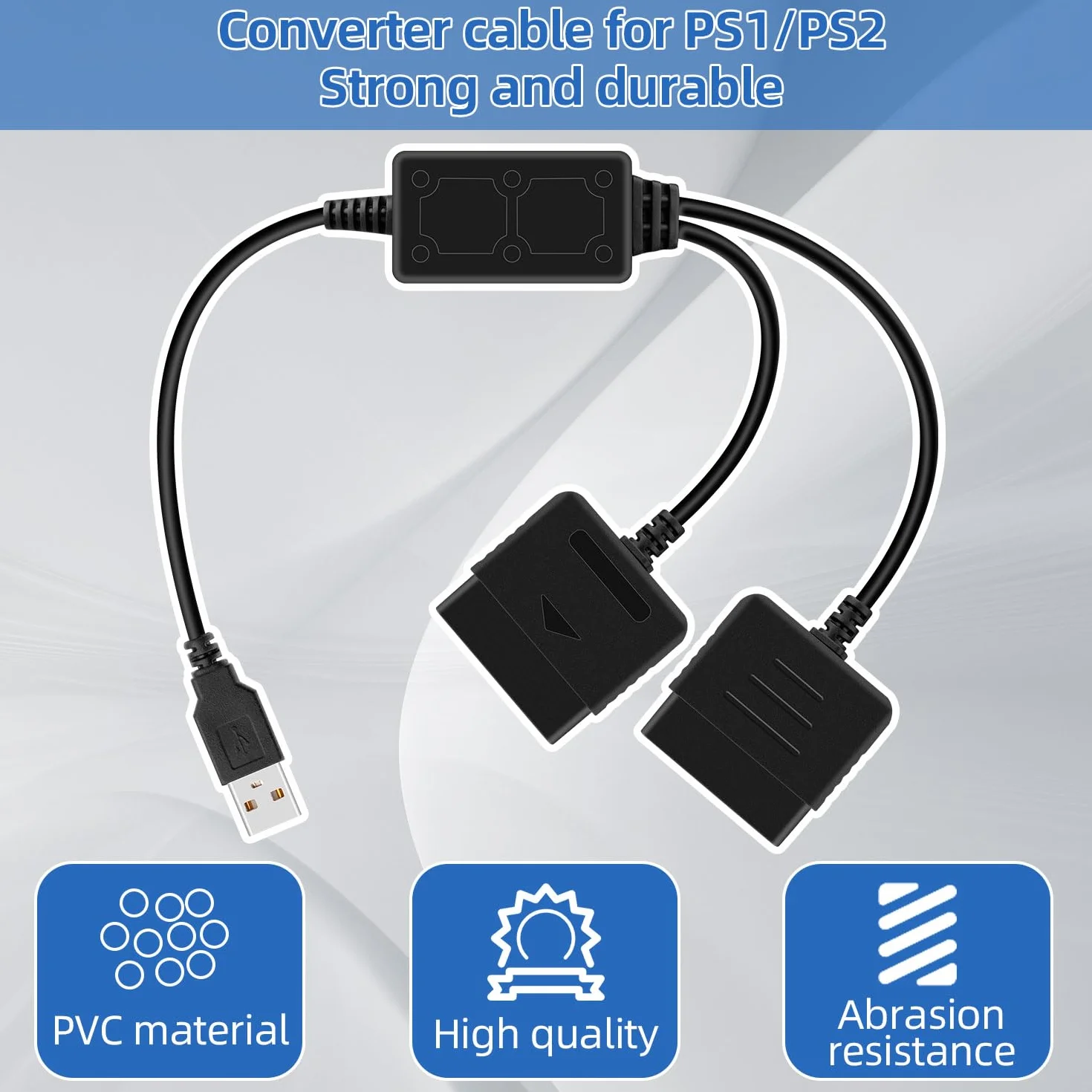 OSTENT Przejściówka USB, kabel przejściowy dla przewodowego kontrolera Sony PS1 PS2 Gamepad Joystick do PC - Kolor Czarny