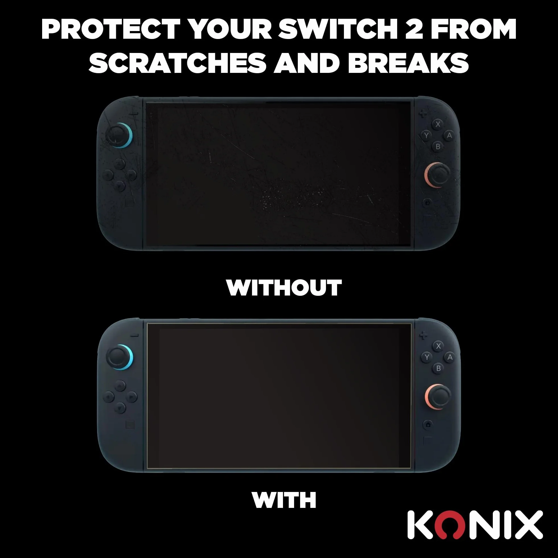Konix Ochraniacz ekranu ze szkła hartowanego do Nintendo Switch 2 - filtr niebieskiego światła - bez pęcherzyków - twardość 9 h - 100% przezroczysty