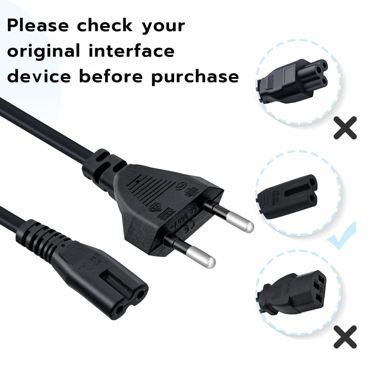 Mcbazel 1,5M EU Plug C7 Bipolar 2 Kabel zasilający do PS5 / PS4 / PS3 / Xbox Series X/S - Czarny