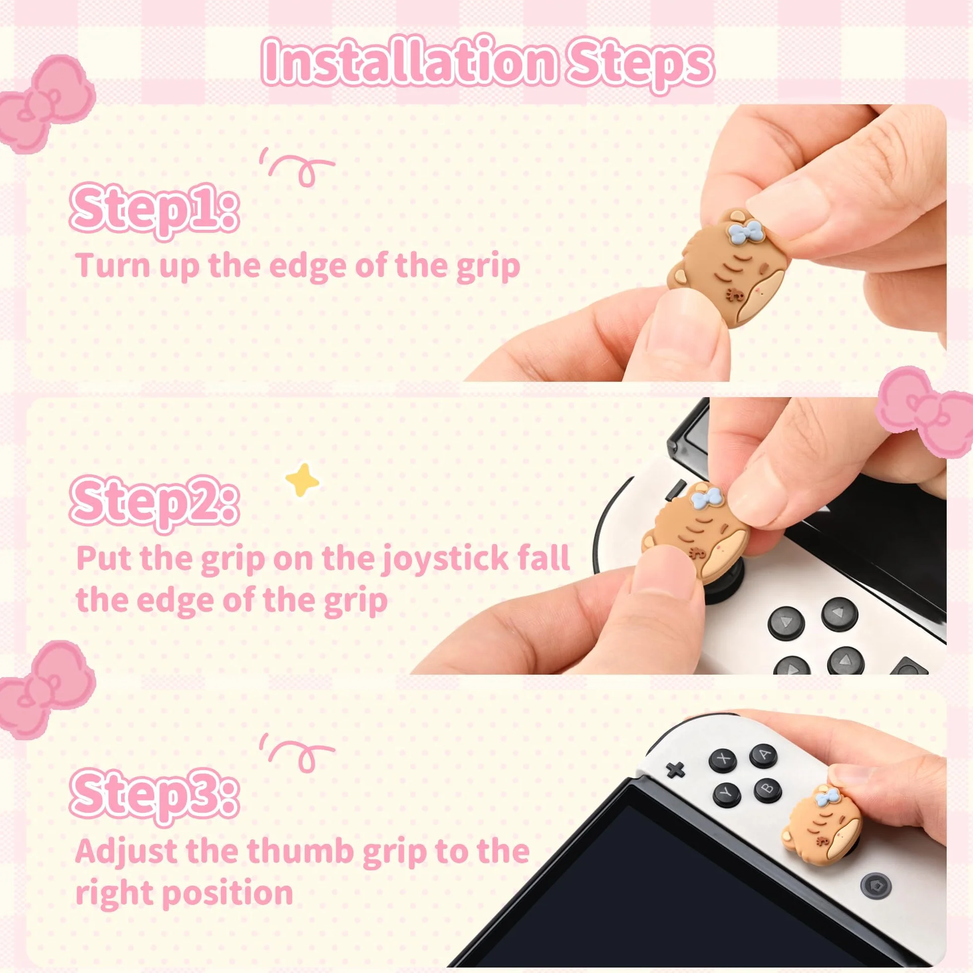 GeekShare 4PCS Switch Thumb Grip Caps, Kawaii Thumbstick Caps, Miękkie silikonowe etui na joysticka Kompatybilne z Switch/OLED/Switch Lite - Mikko Sweet Thoughts