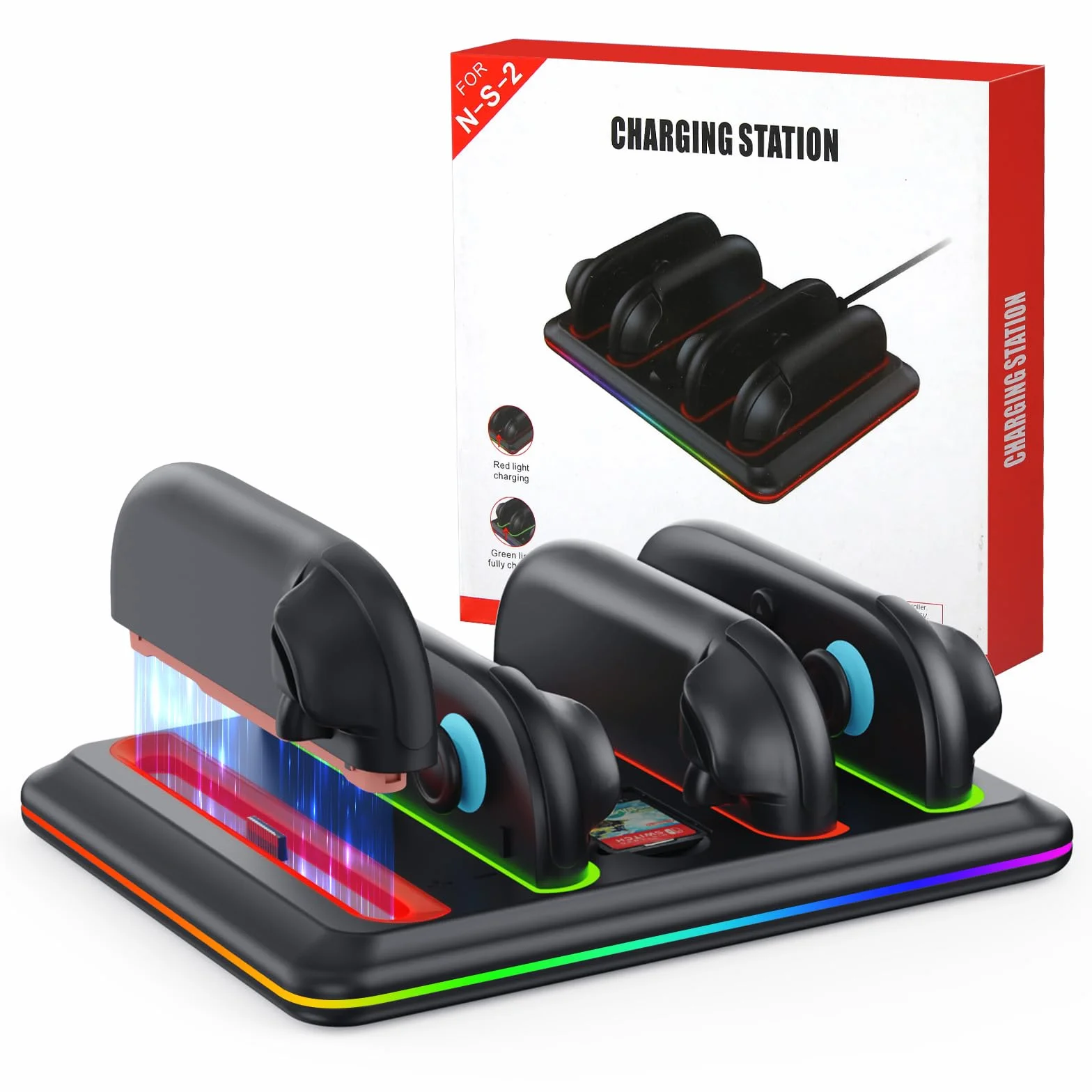 GEEKERA Stacja ładująca do Switch 2, 2025, magnetyczna stacja ładująca, kompatybilna z kontrolerem Nintendo, szybka ładowarka do Switch 2 akcesoria, ze światłem RGB, wyświetlaczem LED i kablem typu C