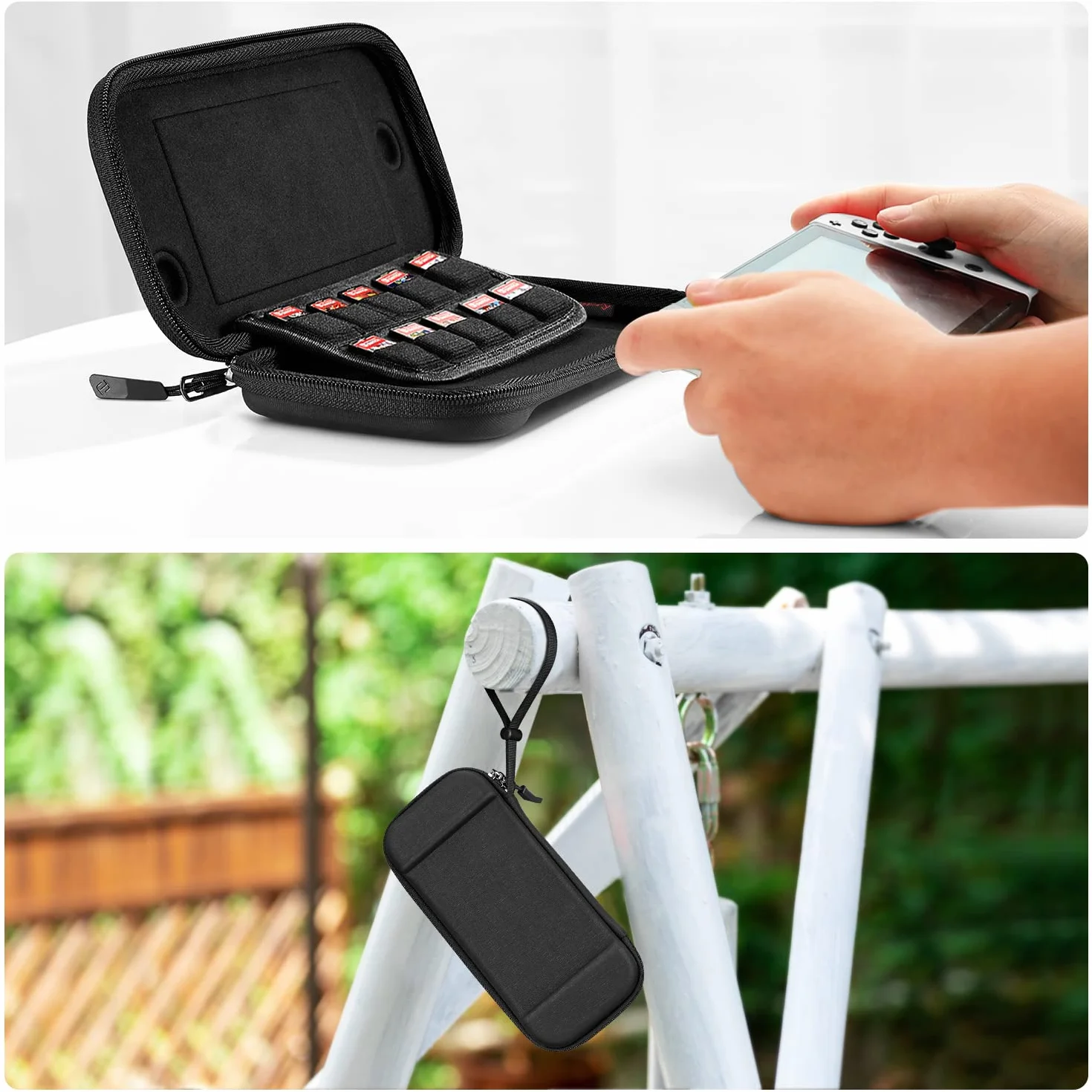 Fintie Smukłe Etui Kompatybilne z Modeliem Nintendo Switch/Switch OLED - Ultracienkie, Odporna na Uderzenia, Torba z 10 Uchwytami na Karty do Gry