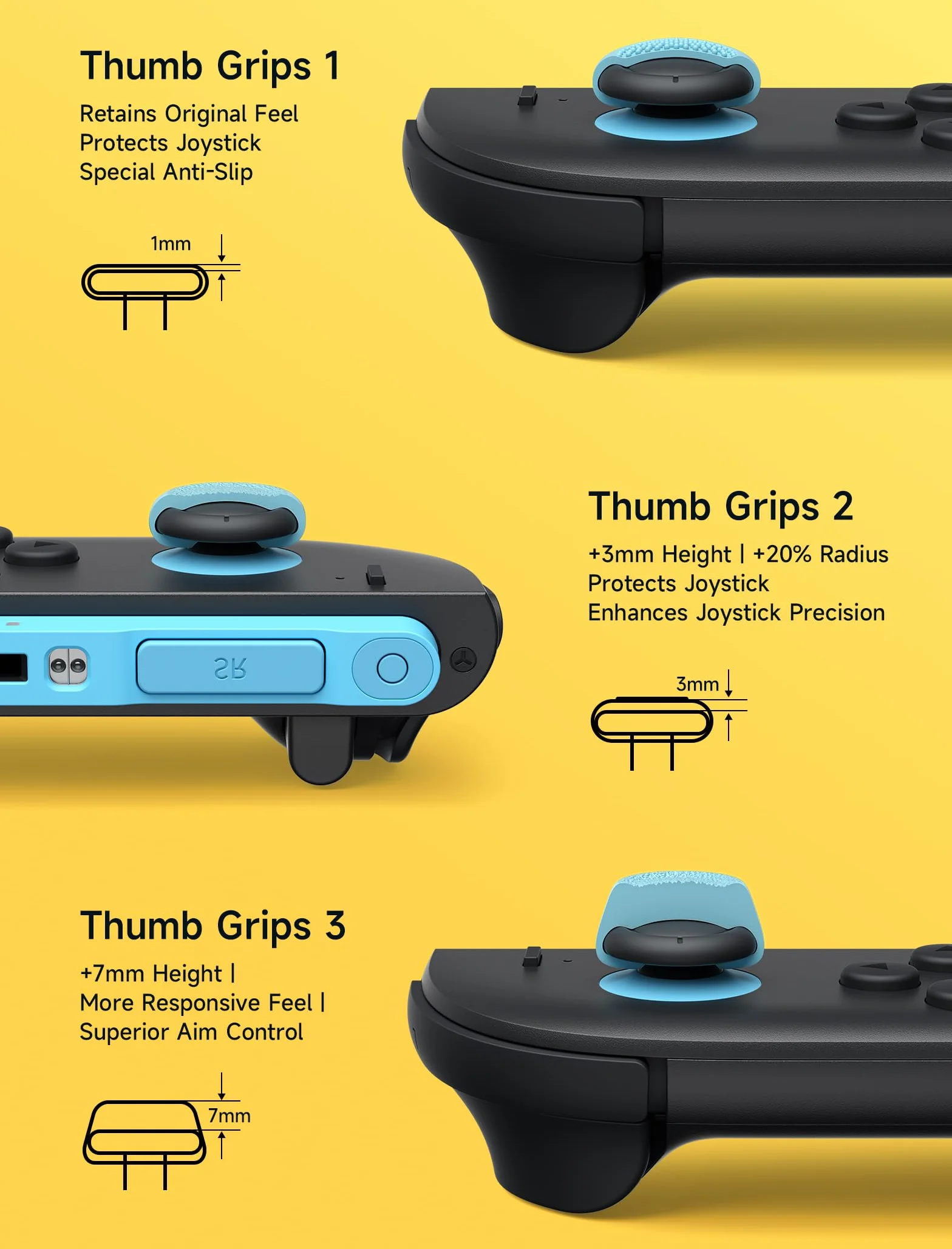 JSAUX Osłony na kciuk do Nintendo Switch 2 (Ulepszone antypoślizgowe), Osłony na kciuk Switch, Ergonomiczny design, Poprawiona chwytność do gier, Wygodne i trwałe, Osłony na kciuk Joycon - Niebieskie
