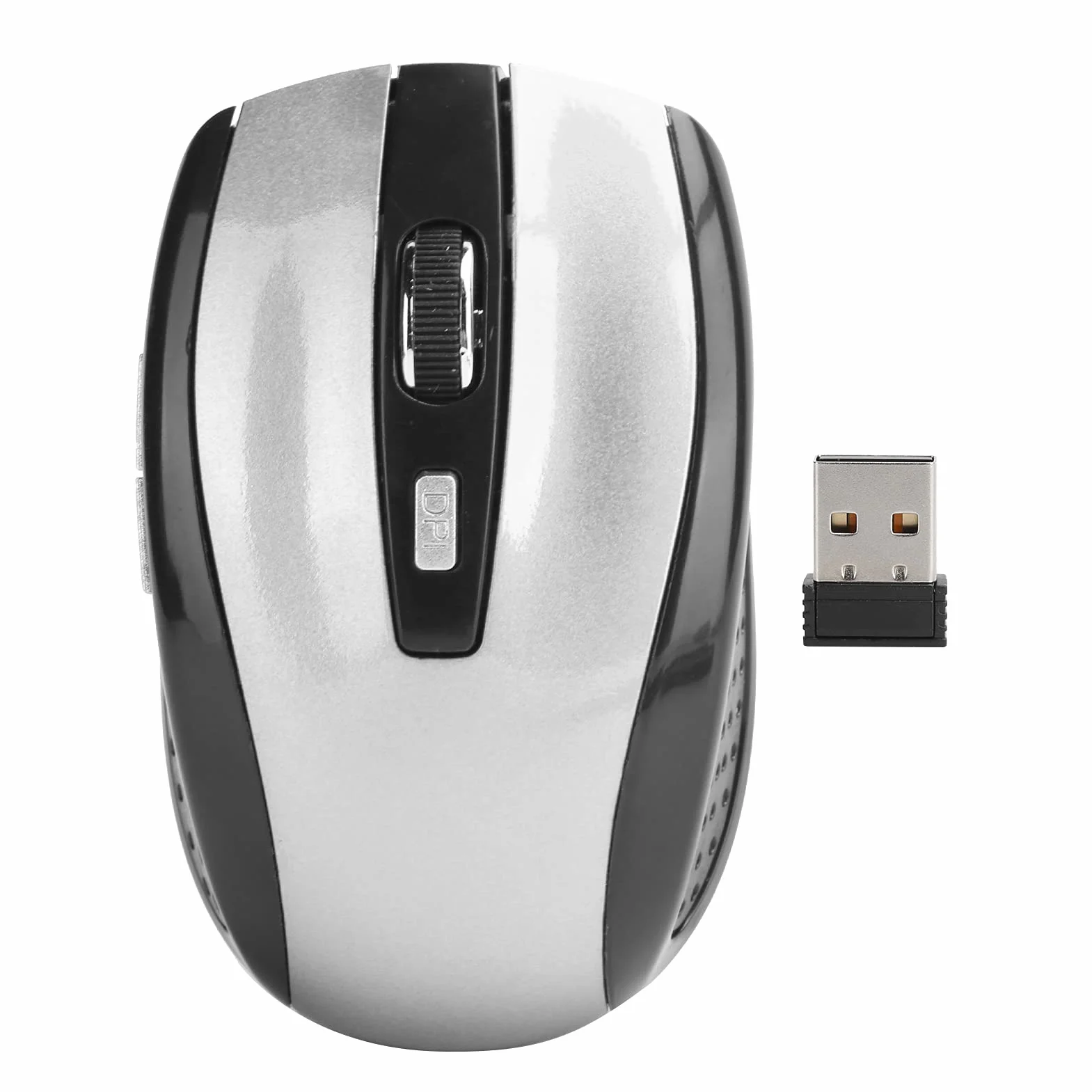 Bezprzewodowa Mysz do Laptopa, Optyczna Mysz do Gier 2,4 GHz 250 Hz z Regulowanym DPI, Akcesoria do Gier(Srebro)