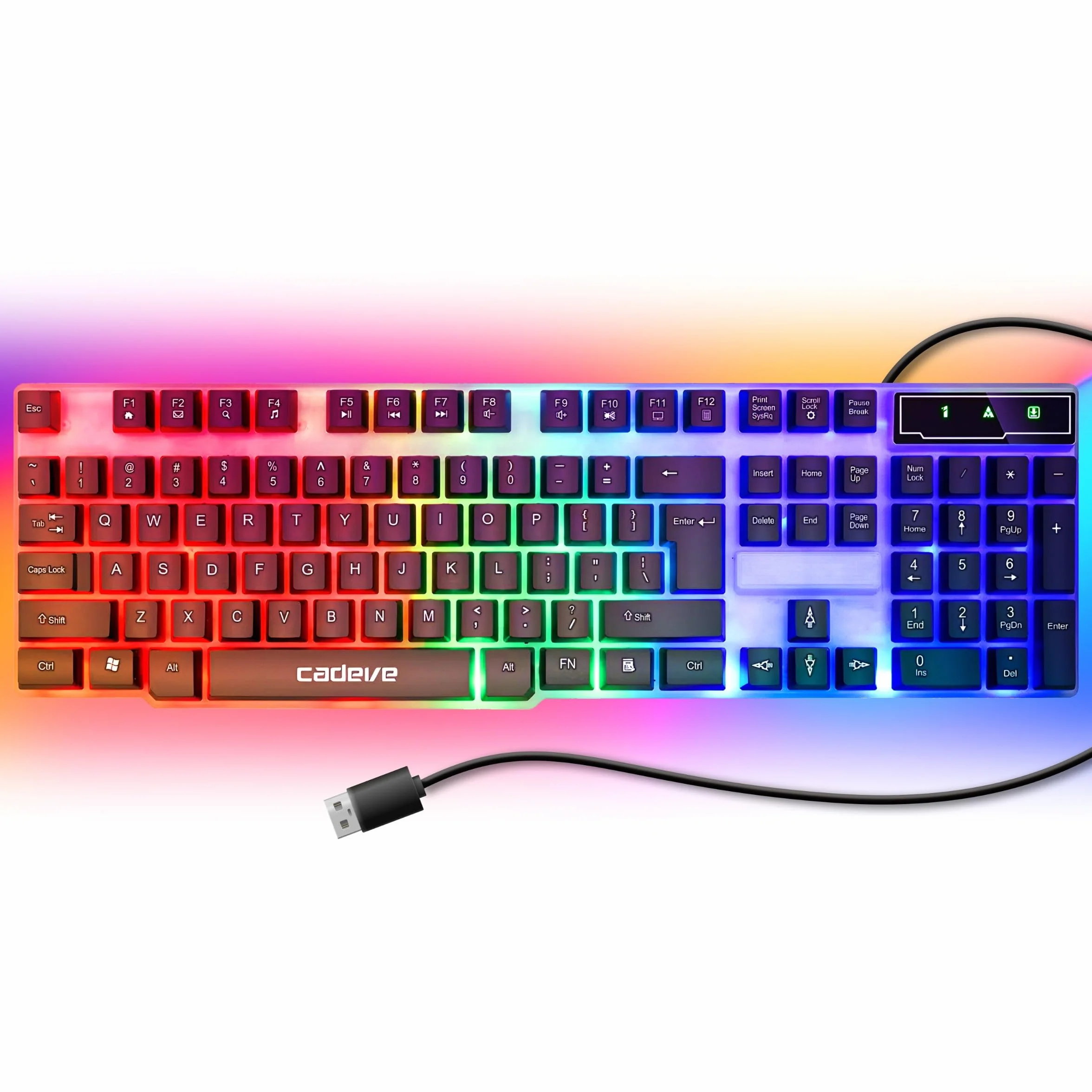 Retoo Klawiatura gamingowa z dynamiczną diodą RGB LED, trwała i ergonomiczna membrana QWERTY do komputera, precyzyjne i słyszalne przyciski multimedialne, do gier, 43,5 x 14,5 x 2,5 cm