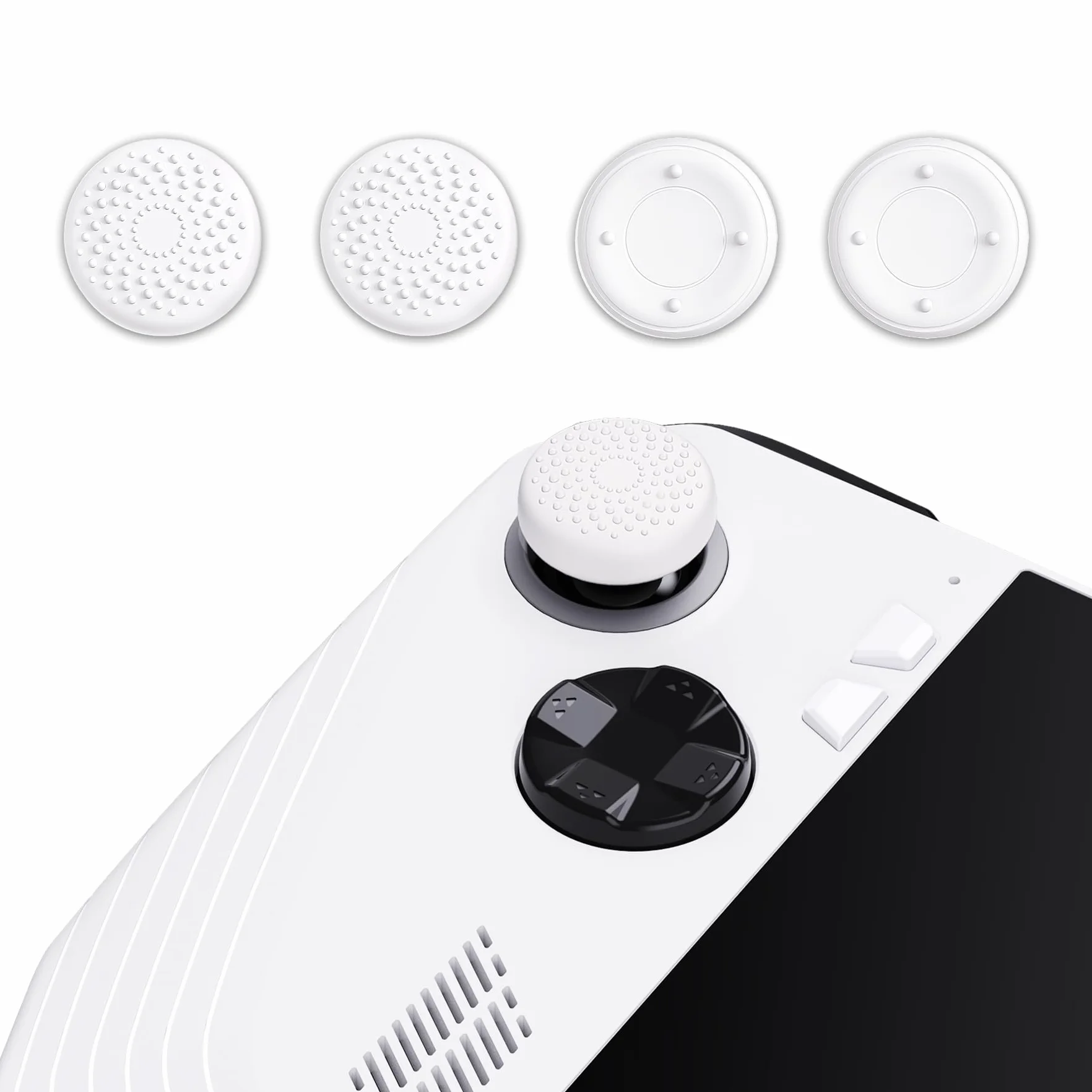 PlayVital Nakładki na Kciuki Thumb Grip Caps do ROG Ally,Silikonowe Uchwytami na Joysticki do ROG Ally,Analogowa Osłona Sztyftu do ROG Ally-Biały(Podniesione Kropki & Ćwiekami Design)
