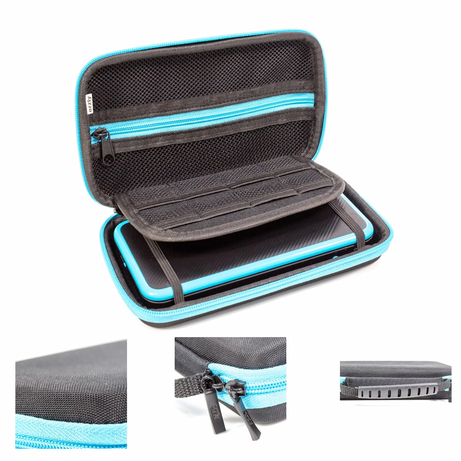 ORZLY® Etui 2DSXL, etui do nowego Nintendo 2DS XL - Ochronna twarda obudowa przenośna torba podróżna na nową konsolę 2DS XL z przegródkami na gry i kieszenią na zamek błyskawiczny, Niebieski na