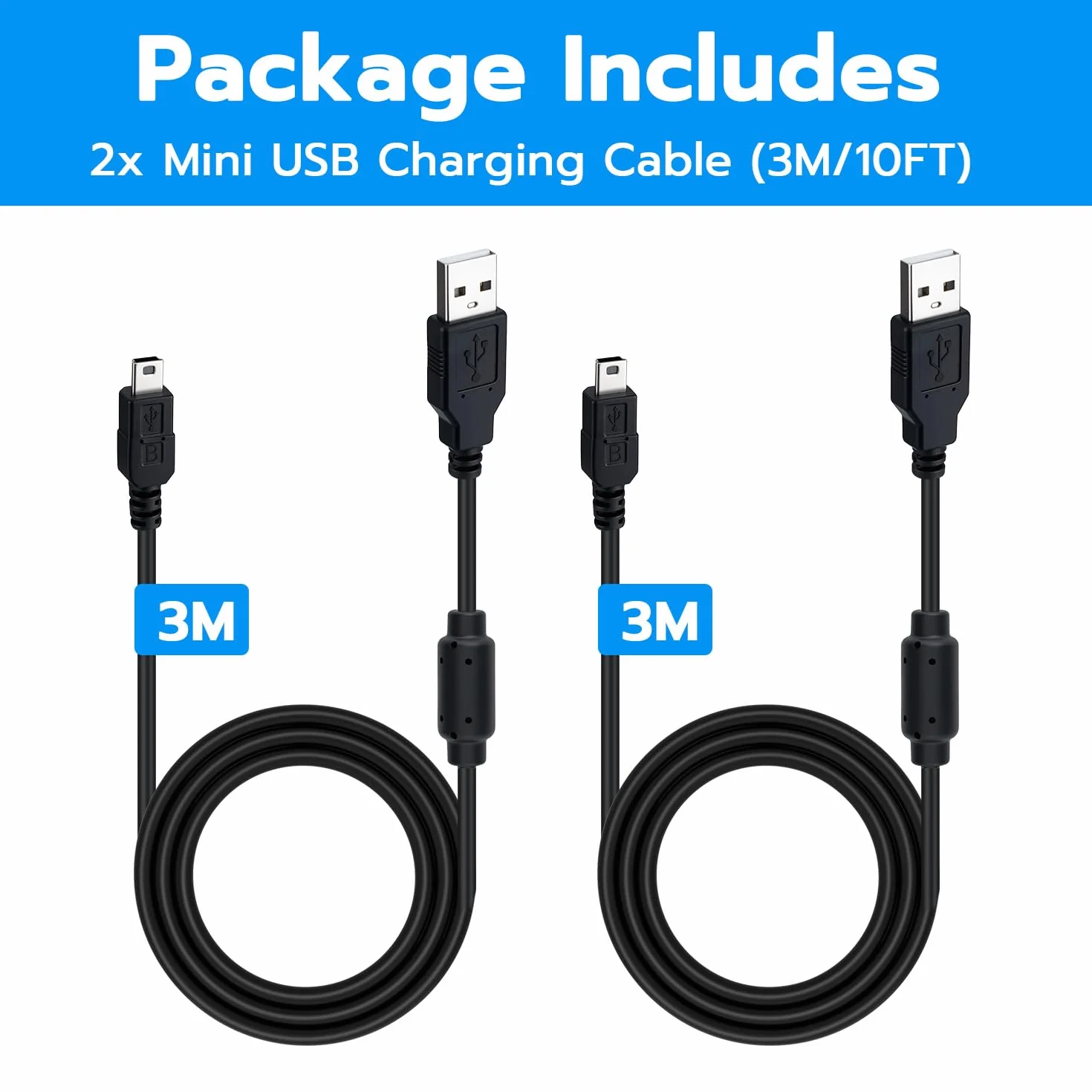 Mcbazel PS3 kabel do ładowania 2 szt. 3M PS3 kontroler kabel do ładowania mini USB do Sony PS3 / PS3 Slim/Dualshock 3 Controller