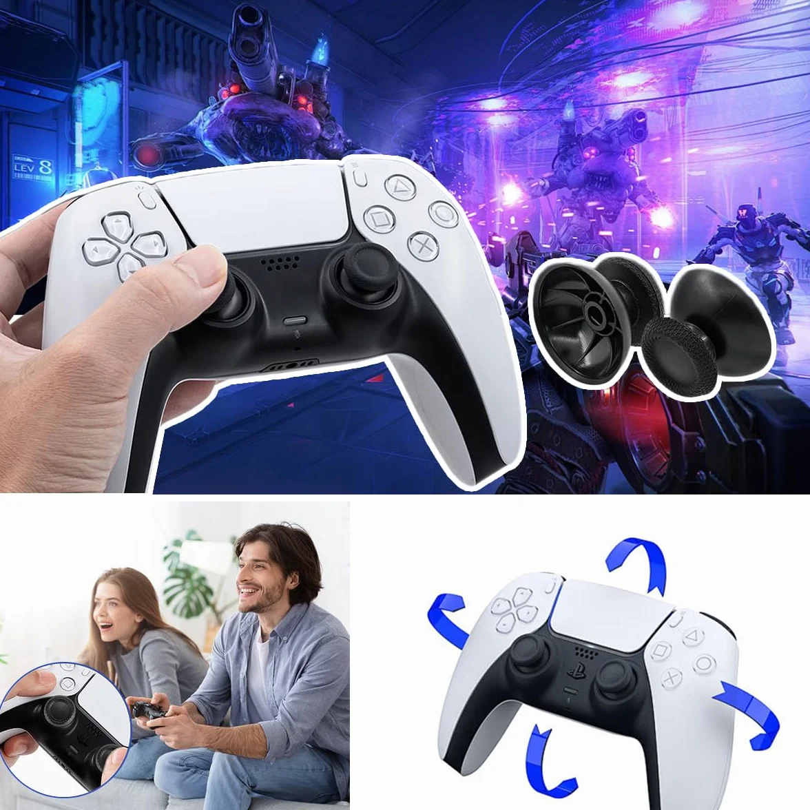 Hall Effekt Sticks kompatybilne z Play Station 5 PS5, elektromagnetyczny joystick zamiennik z 4 nakładkami na kciuk, zamiennik trymera, potencjometru, zestaw czujników, zestaw wymienny