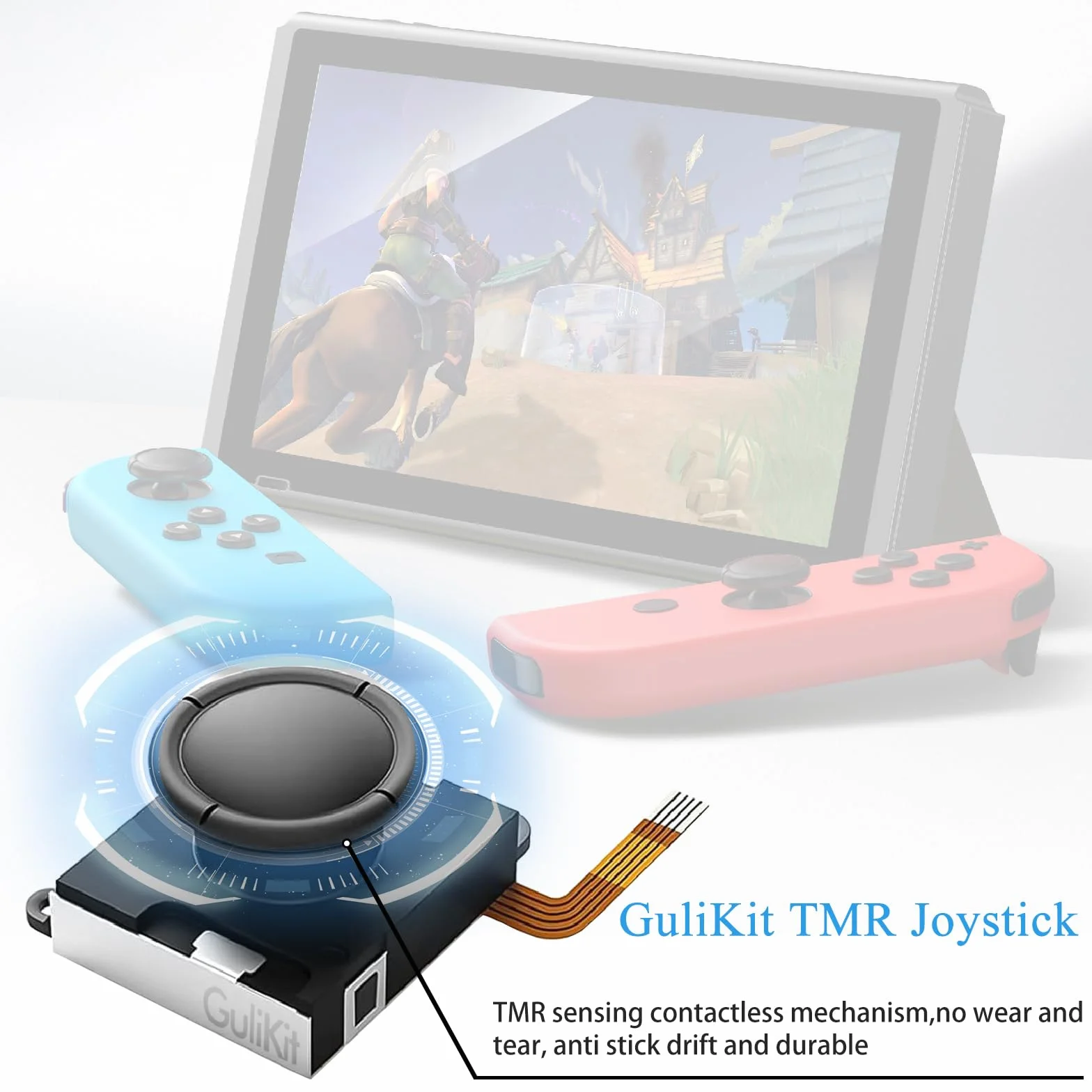 RunSnail for GuliKit TMR Joystick Zamienny Joycon 2Pcs, Bez Dryftu, Wysoka Precyzja, Elektromagnetyczny Joystick TMR Zestawem, 4 Kolorowe Nakładki na Gałki, Kompatybilny Switch/OLED/Lite