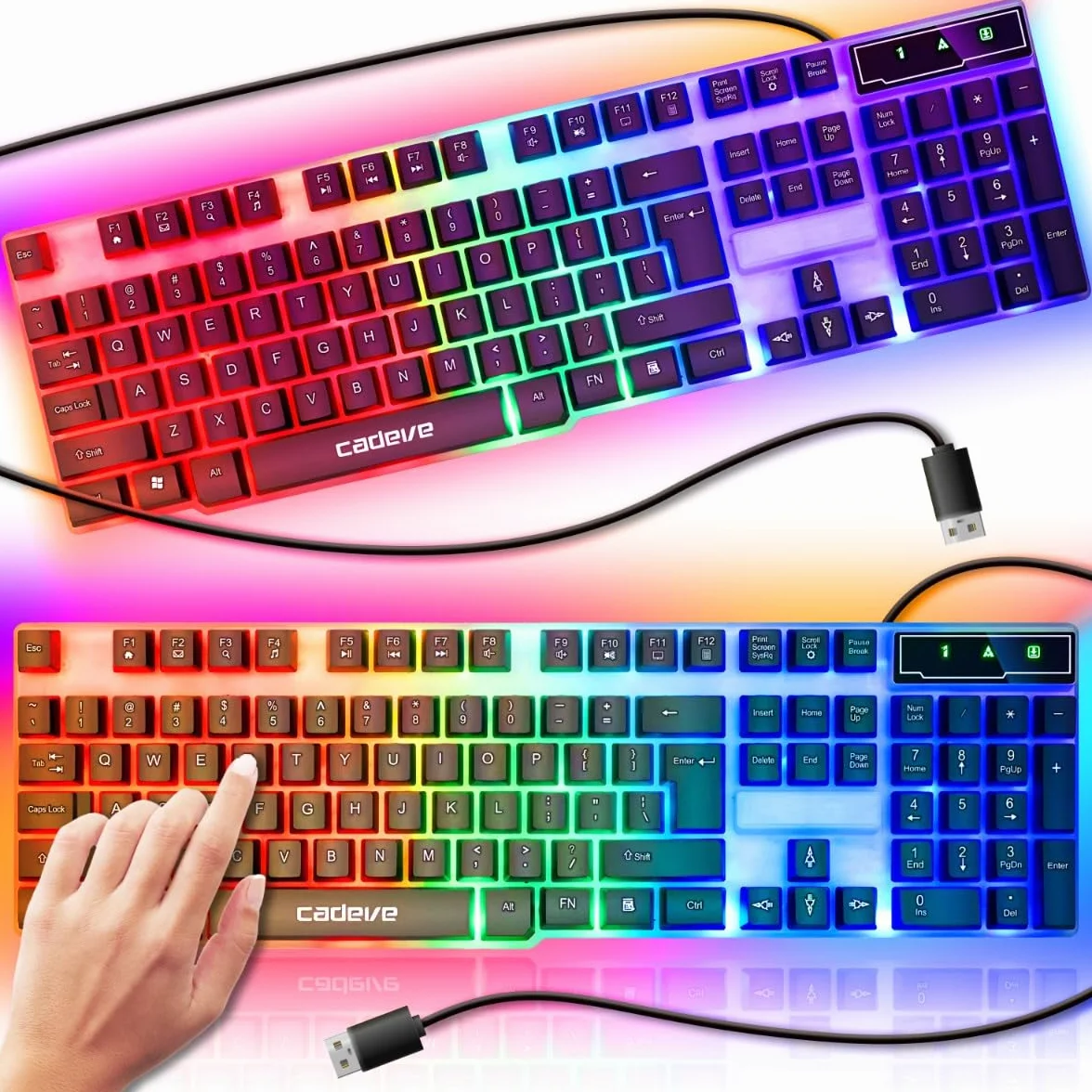 Retoo Klawiatura gamingowa z dynamiczną diodą RGB LED, trwała i ergonomiczna membrana QWERTY do komputera, precyzyjne i słyszalne przyciski multimedialne, do gier, 43,5 x 14,5 x 2,5 cm