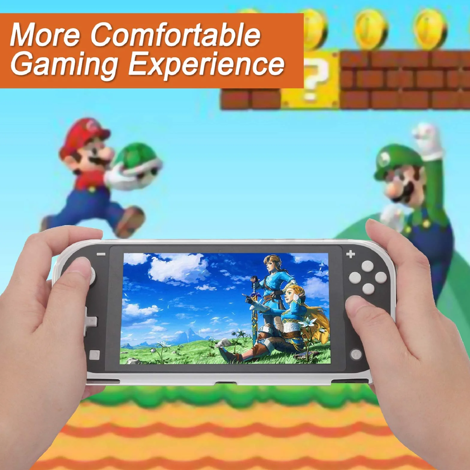 REDTRON Etui ochronne na Nintendo Switch Lite, komfortowe etui z tworzywa TPU z osłoną ekranu ze szkła hartowanego i nakładkami na kciuk do konsoli Nintendo Switch Lite 2019