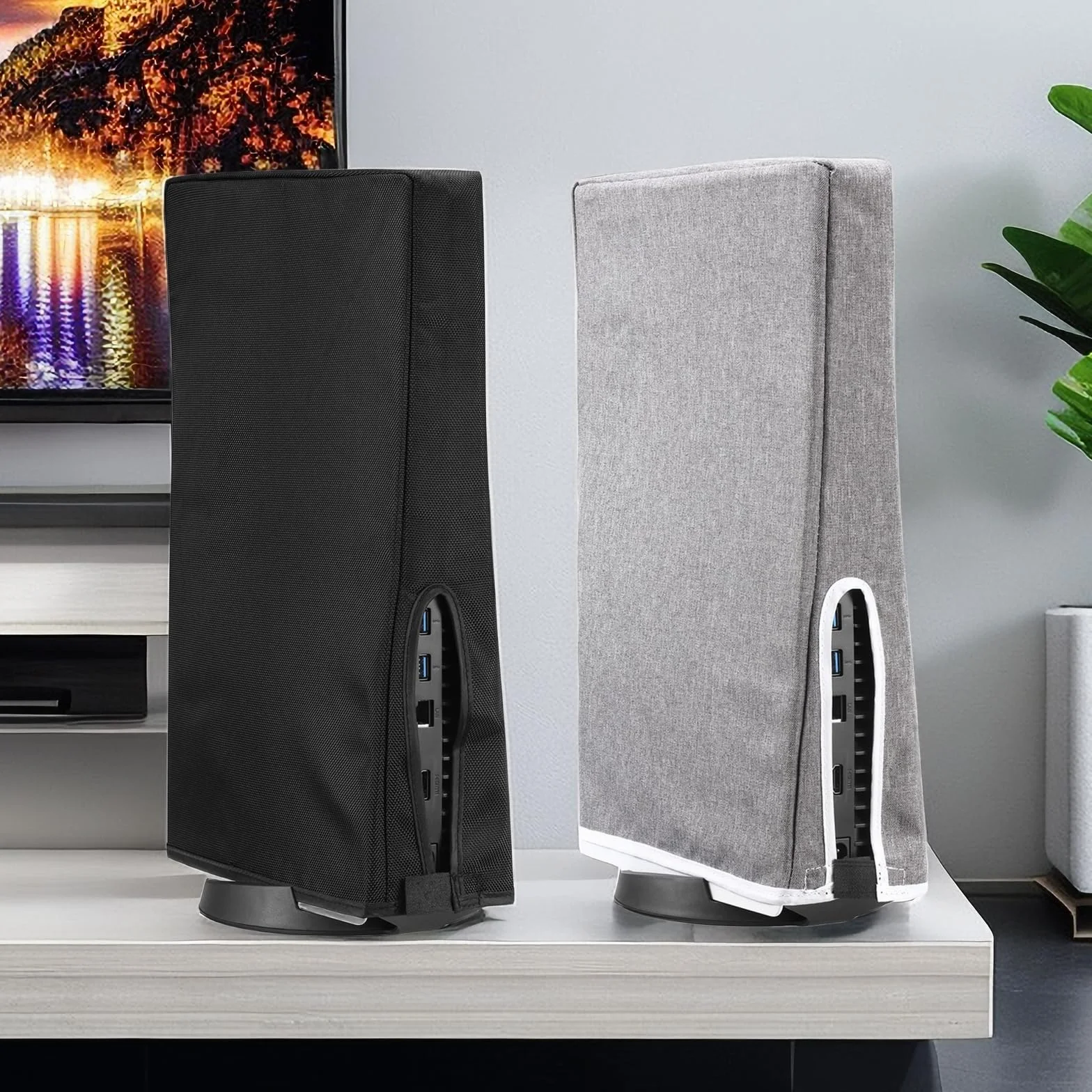 Osłona przeciwpyłowa do PS5, osłona zaprojektowana do PS5, odporna na zarysowania, pyłoszczelna obudowa ochronna do Playstation 5 z portem na kabel tylny, osłona przeciwpyłowa na konsolę (czarna)