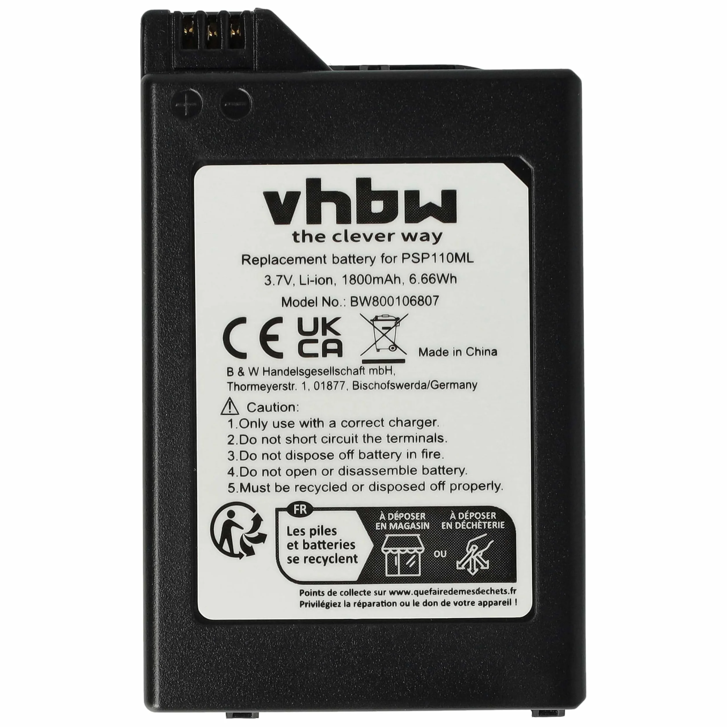 vhbw Bateria kompatybilna z Sony PlayStation Portable PSP-1000, PSP-1000K-CW, PSP-1001, PSP-1004, PSP-1006 - zamiennik do PSP-110, PSP-280G (1800mAh)