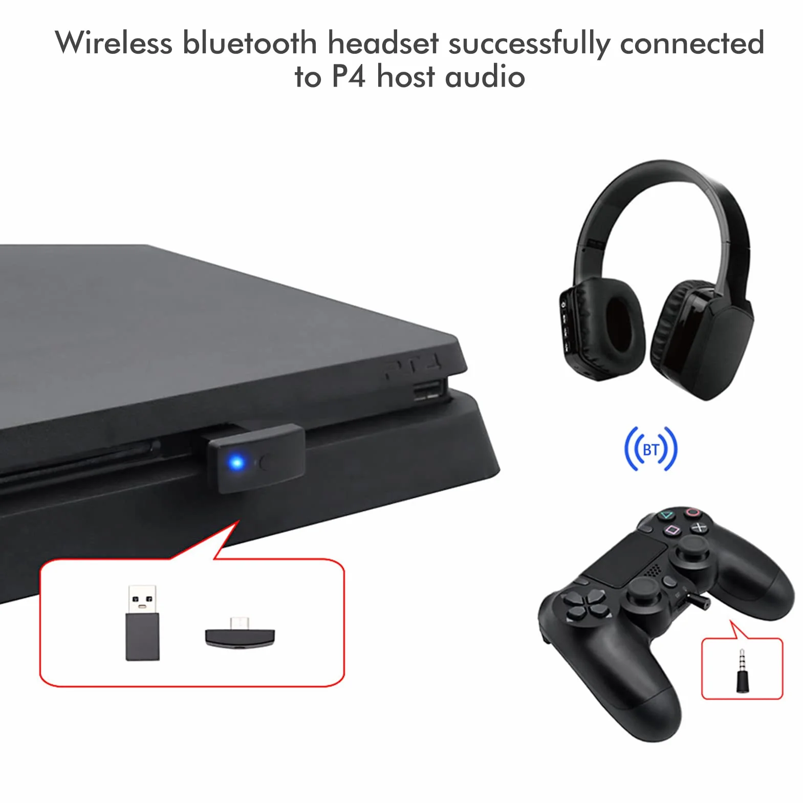 Nikou PS4 adapter Bluetooth, bezprzewodowy odbiornik audio PS5 Bluetooth 5.0 nadajnik PC gra muzyka adapter do słuchawek