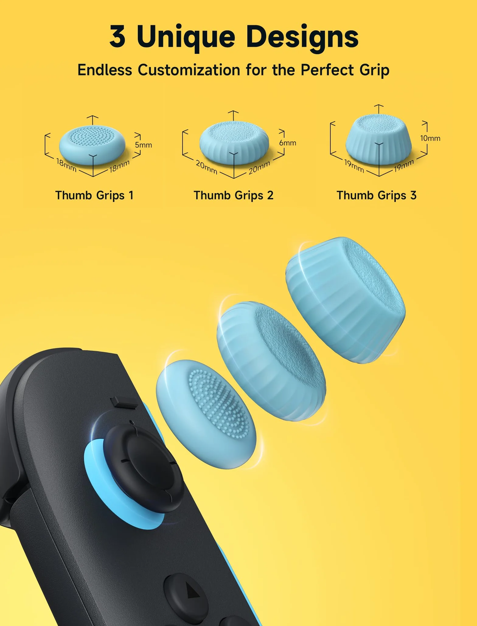 JSAUX Osłony na kciuk do Nintendo Switch 2 (Ulepszone antypoślizgowe), Osłony na kciuk Switch, Ergonomiczny design, Poprawiona chwytność do gier, Wygodne i trwałe, Osłony na kciuk Joycon - Niebieskie