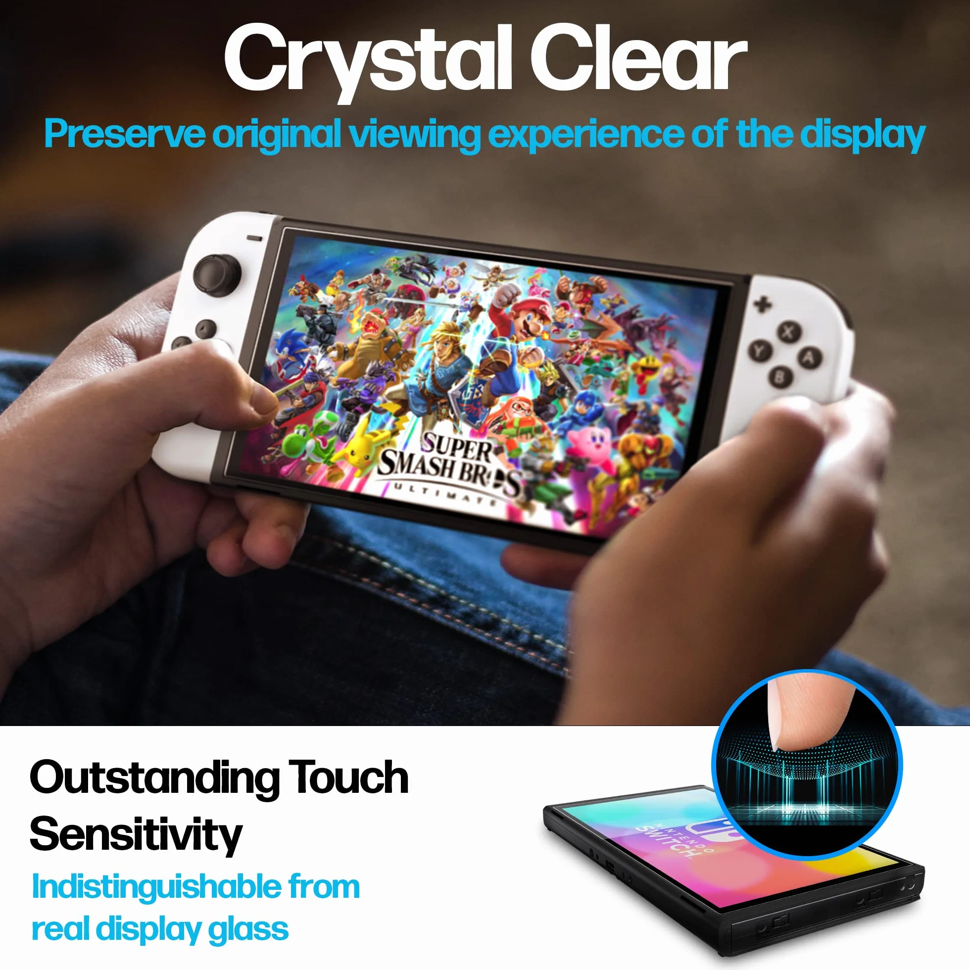Power Theory Szkło ochronne do Nintendo Switch OLED 2021 folia ochronna - szklana ochrona wyświetlacza z szablonem, folia ochronna na wyświetlacz, folia szklana z pomocą do mocowania [2 sztuki]