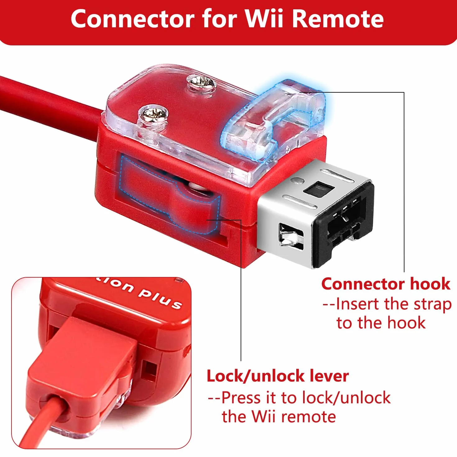 OSTENT Przewodowy Kontroler Nunchuck Oparty na Ruchu do Konsoli Nintendo Wii - Kolor Czerwony