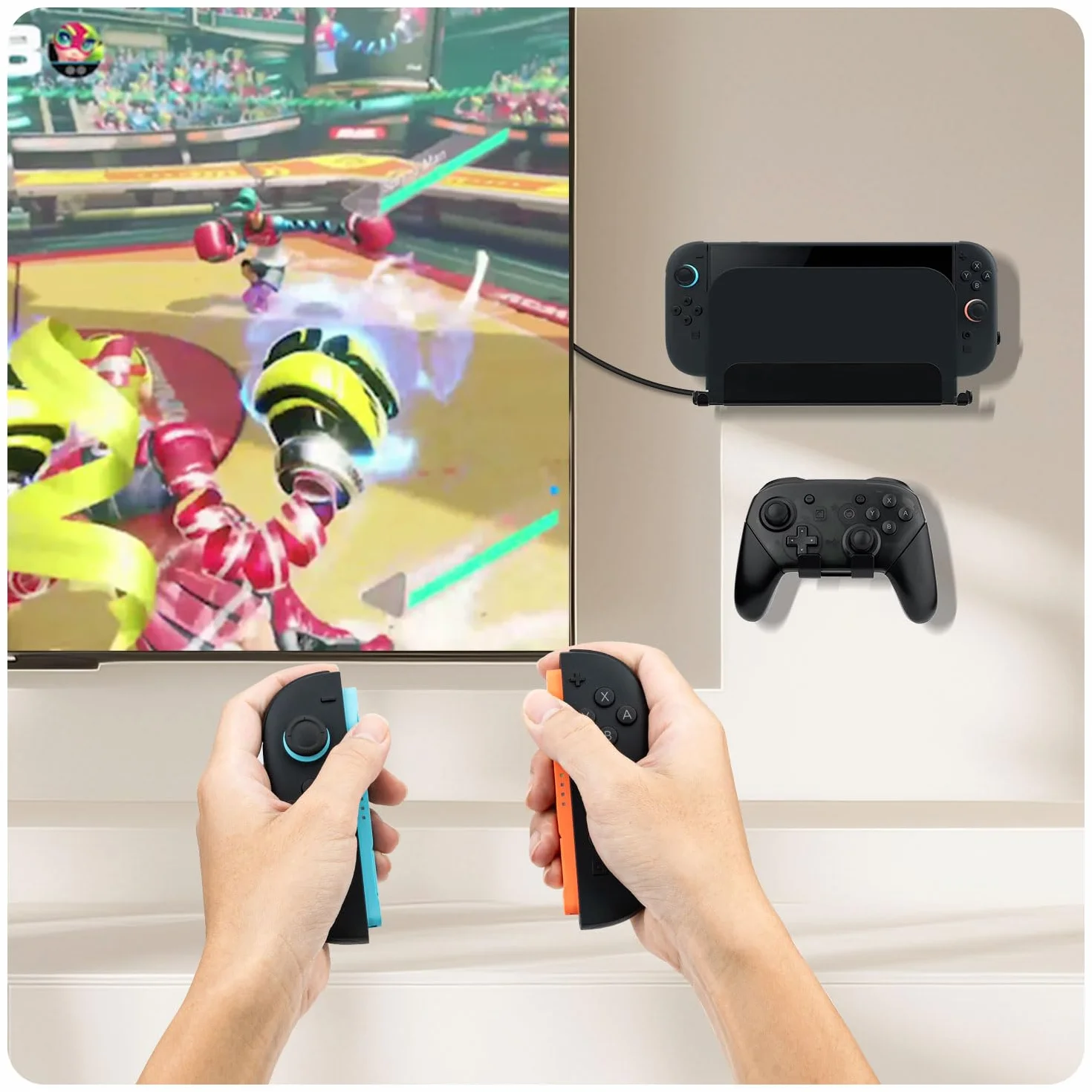 Uchwyt ścienny do przełącznika 2, kompatybilny z Switch 2, Dock, JoyCon oraz Switch Pro Controller, wytrzymały metalowy stojak, mały uchwyt z otworami wentylacyjnymi - czarny