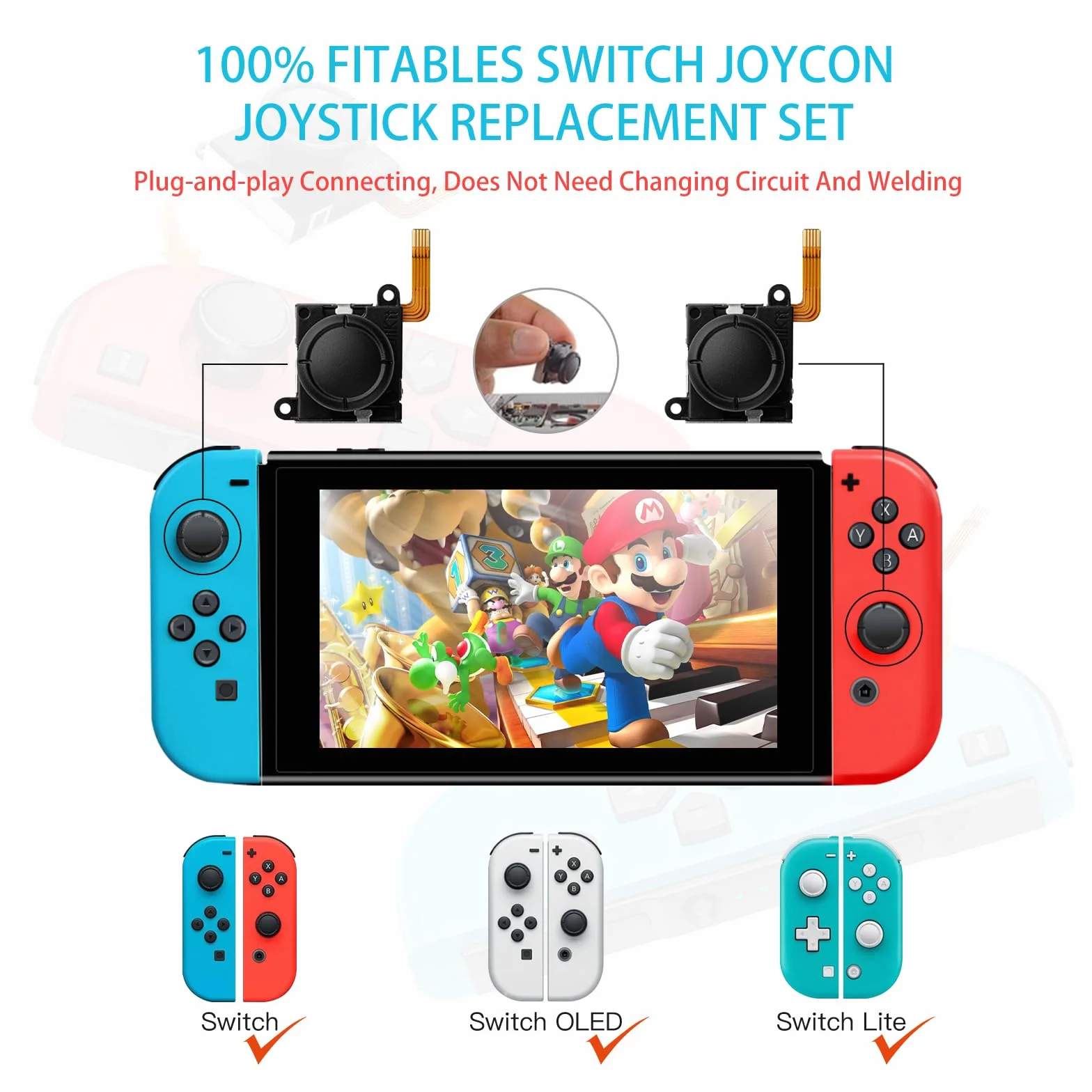 RunSnail for GuliKit TMR Joystick Zamienny Joycon 2Pcs, Bez Dryftu, Wysoka Precyzja, Elektromagnetyczny Joystick TMR Zestawem, 4 Kolorowe Nakładki na Gałki, Kompatybilny Switch/OLED/Lite