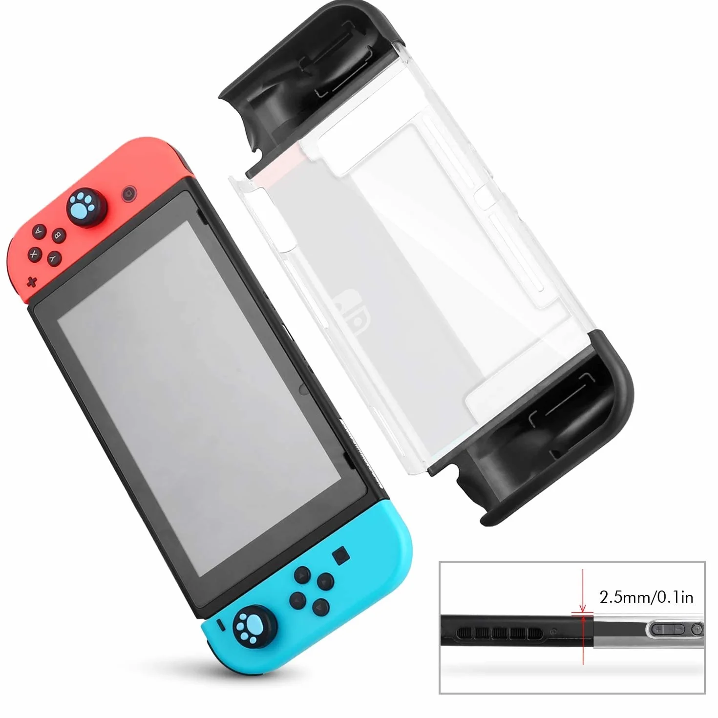 Etui ochronne kompatybilne z Nintendo Switch, wysokiej jakości TPU, mocne etui na konsolę ochronną, przezroczyste/czarne