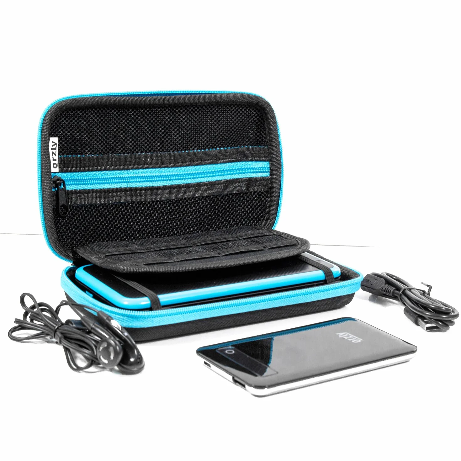 ORZLY® Etui 2DSXL, etui do nowego Nintendo 2DS XL - Ochronna twarda obudowa przenośna torba podróżna na nową konsolę 2DS XL z przegródkami na gry i kieszenią na zamek błyskawiczny, Niebieski na