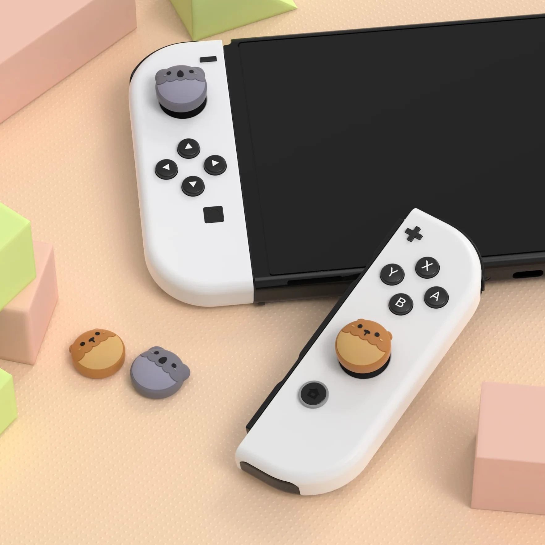 eXtremeRate PlayVital Joystick Caps do Switch,Thumb Grip Caps do Switch Lite,Silikonowa Osłona Analogowa do Switch OLED Joycon Uchwytów na Kciuk do Switch & Switch Lite & Switch OLED-Kocie Łapki
