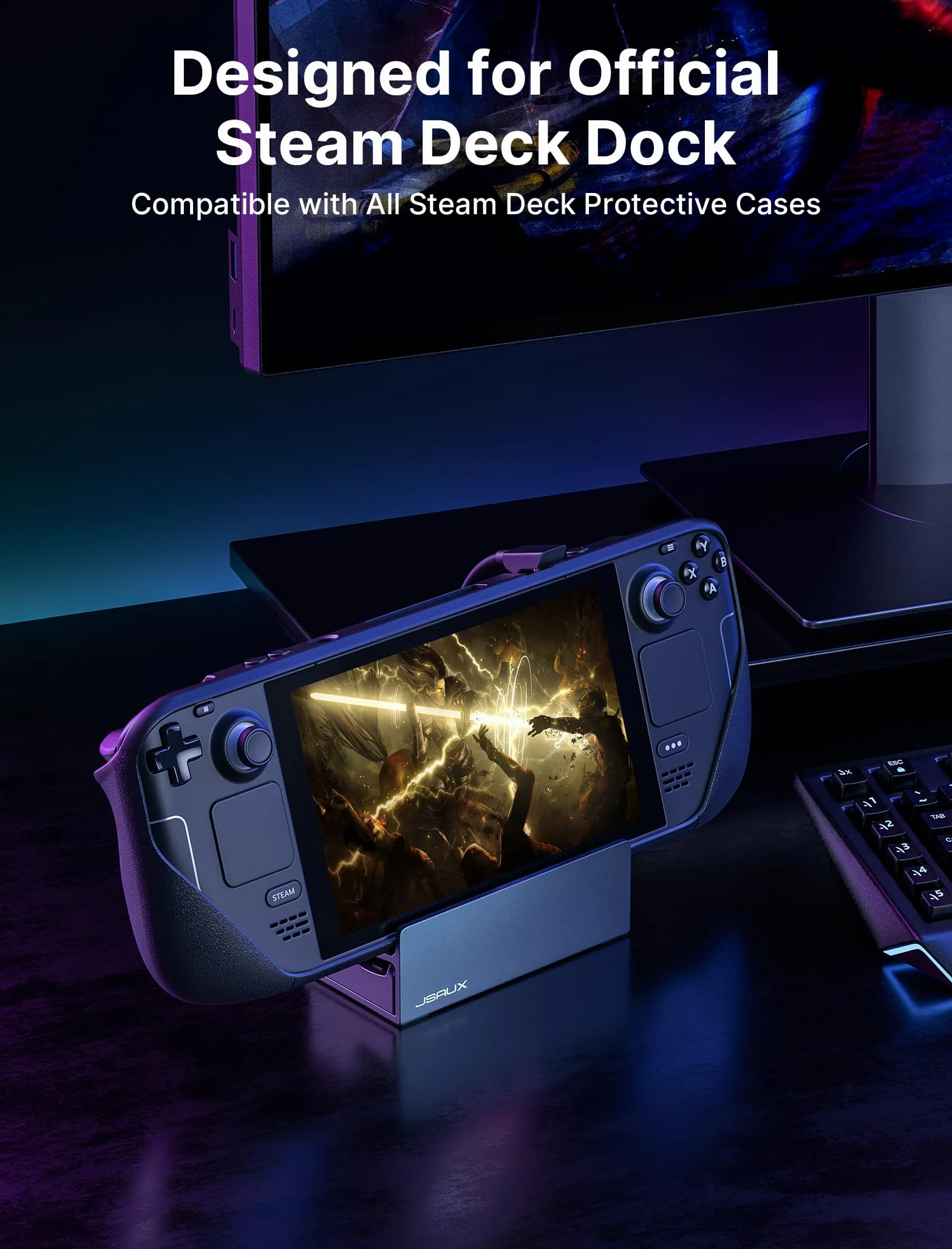 JSAUX Stojak kompatybilny z oficjalną stacją dokującą Steam Deck, Steam Deck OLED i ROG Ally z etui, matowy stojak ze stopu aluminium do zabawy, kompatybilny z Steam Deck, z antypoślizgowym uchwytem