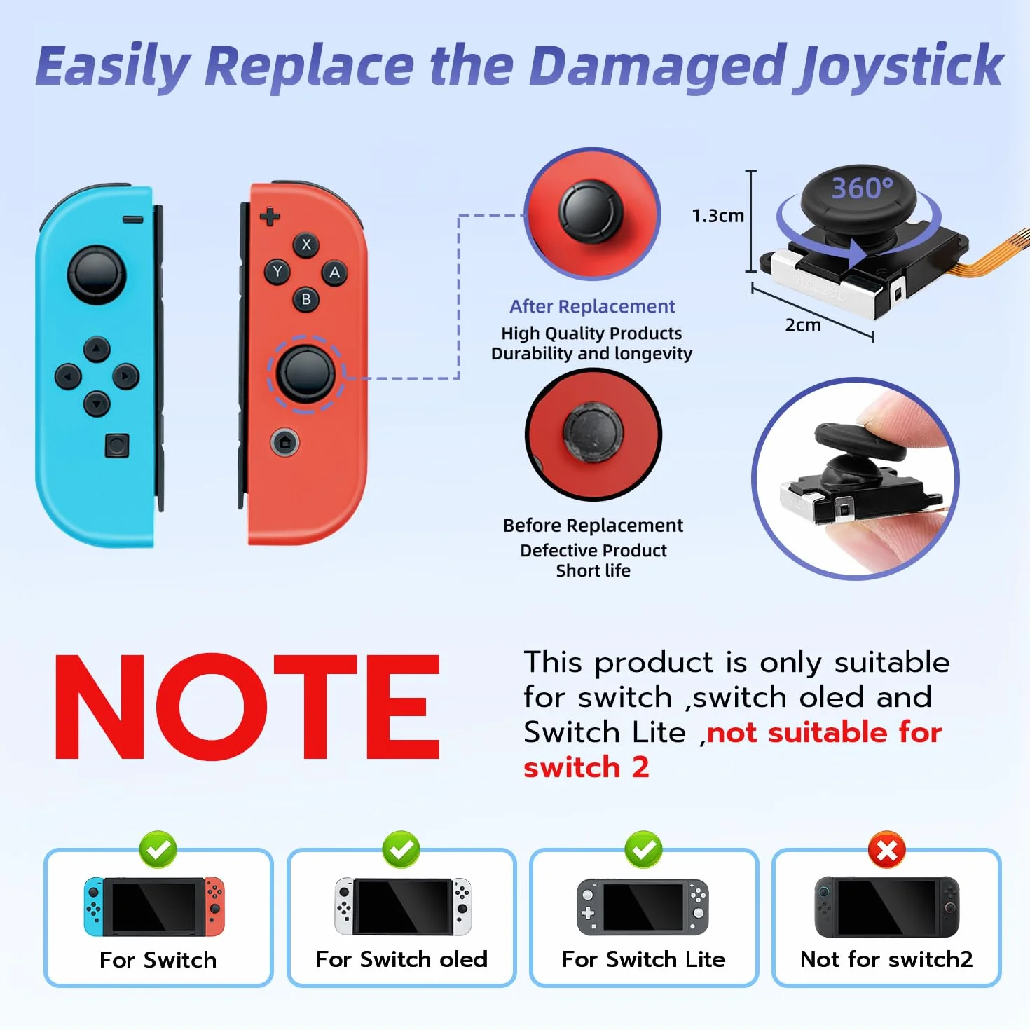 Tolesum Przełącznik Joystick Wymiana TMR 3D Analog Joycon do NS Switch/Switch OLED Joycon/Switch Lite z zestawem narzędzi do naprawy - Pas do przełącznika 2