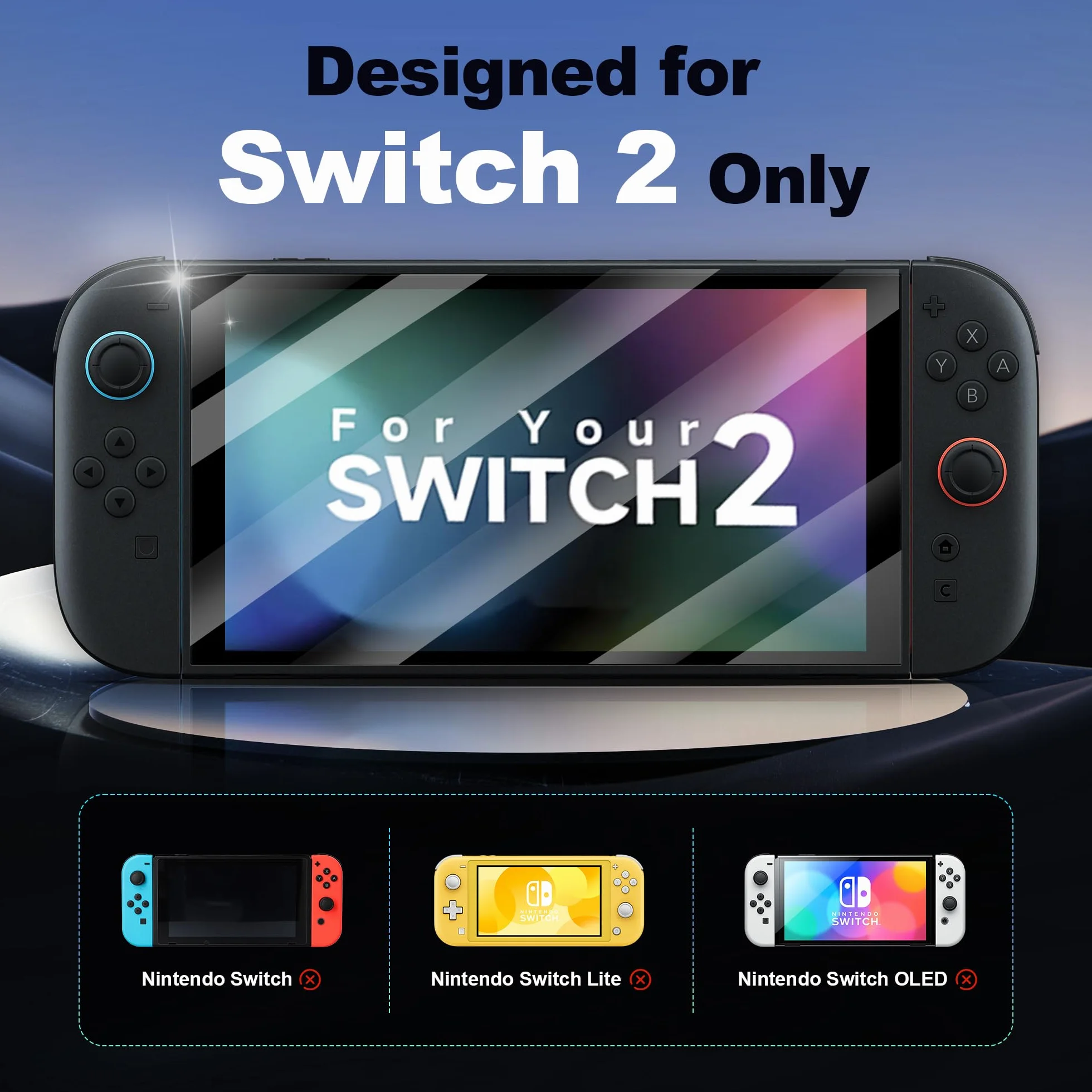 Osłona ekranu ze szkła hartowanego do Nintendo Switch 2 2025, Switch 2 akcesoria z systemem automatycznego wyrównania OneTouch, bez pęcherzyków powietrza, twardość 9H, odporna na zarysowania, odciski