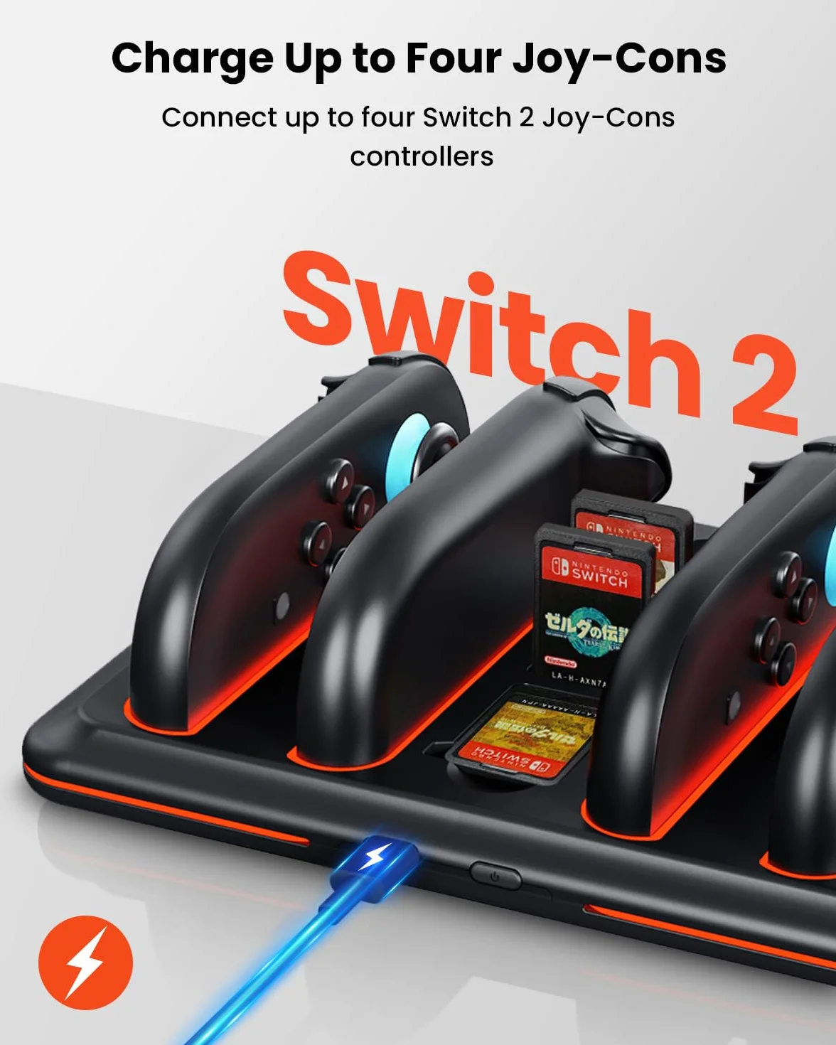 GEEKERA Stacja ładująca do Switch 2, 2025, magnetyczna stacja ładująca, kompatybilna z kontrolerem Nintendo, szybka ładowarka do Switch 2 akcesoria, ze światłem RGB, wyświetlaczem LED i kablem typu C