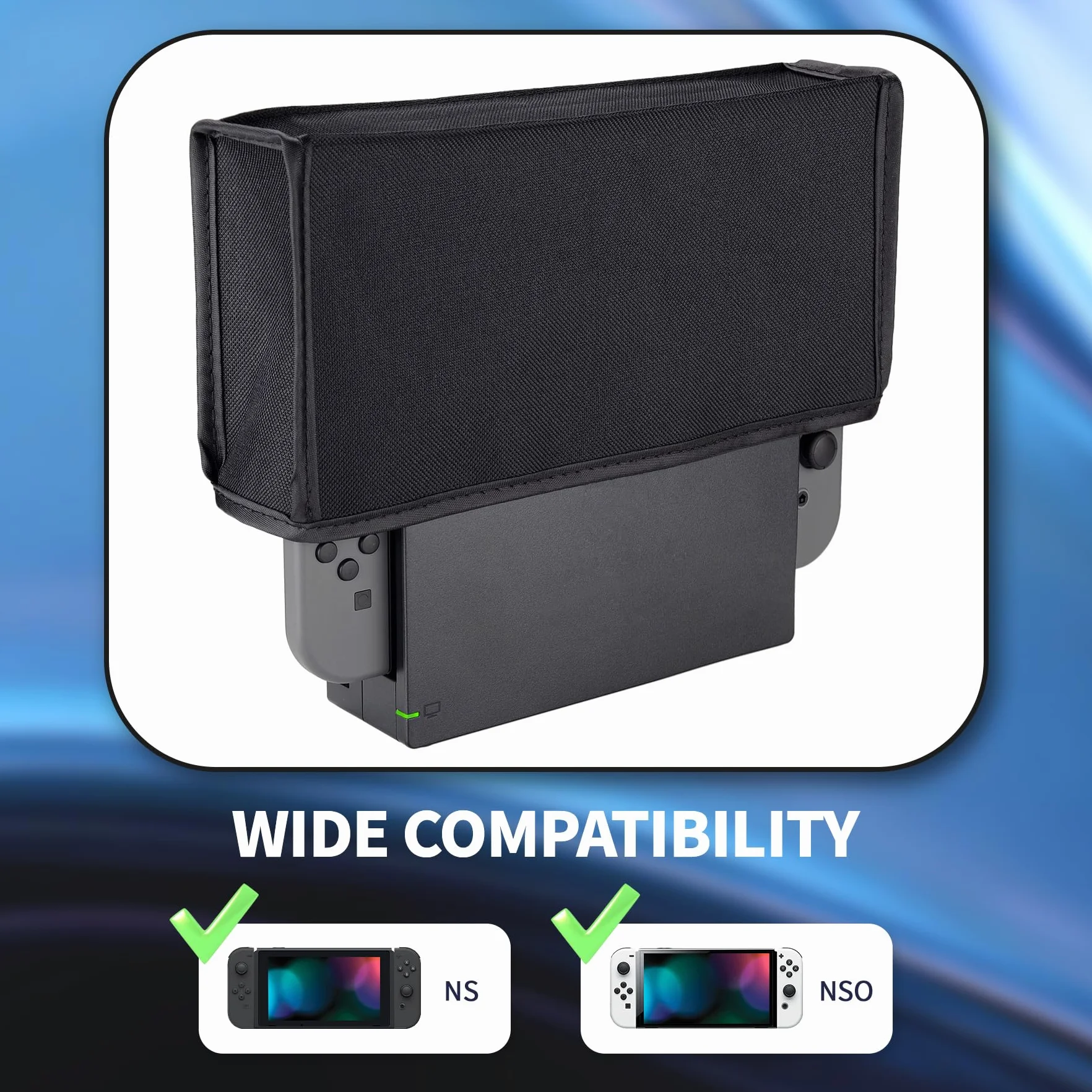 eXtremeRate Czarna nylonowa osłona przeciwpyłowa, miękka podszewka chroniąca przed kurzem, odporna na zarysowania, wodoodporna osłona do Nintendo Switch Joy-Con & Switch OLED Joy con Charging Dock