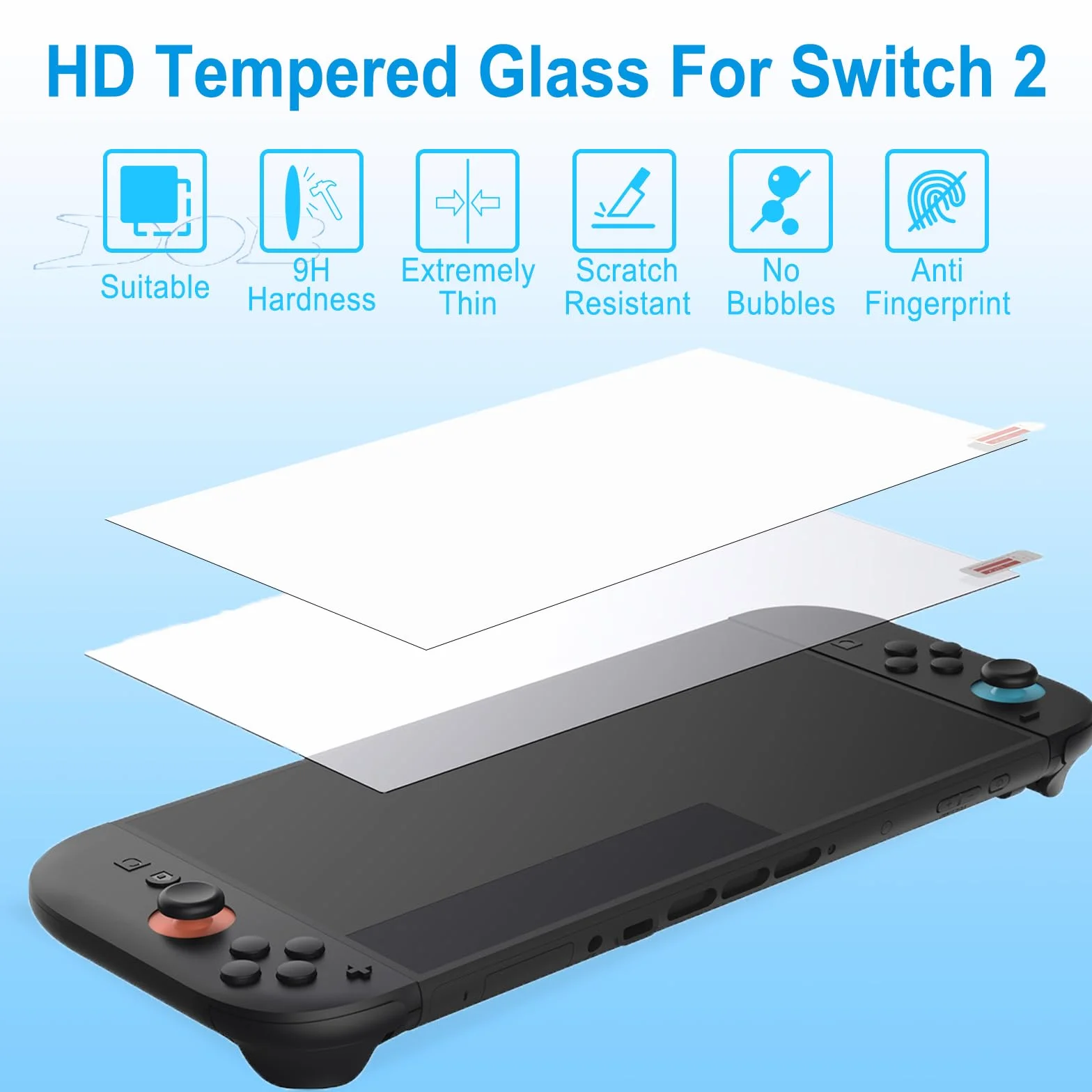 2 sztuki szkła ochronnego do Nintendo Switch 2, Auto-Alignment szkło ochronne na wyświetlacz do 2025 Switch 2 z szablonem do pozycjonowania, instalacja 30 sekund, bez pęcherzyków powietrza, Touch