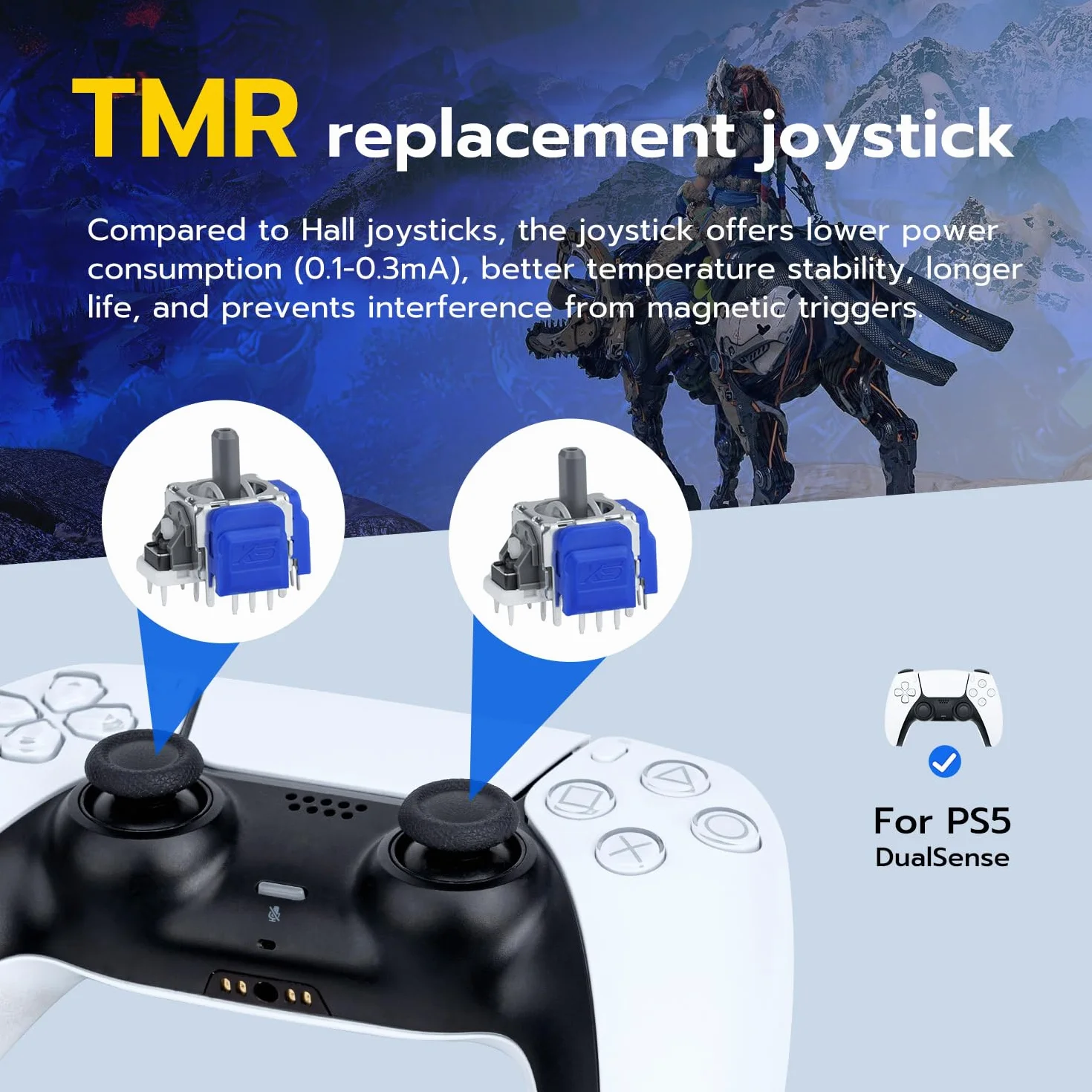Mcbazel TMR elektromagnetyczne joysticki narzędzie zastępcze do kontrolera PS5, akcesoria zamienne z analogową nasadką 3D do kontrolera PS5 DualSense / DualSense Edge