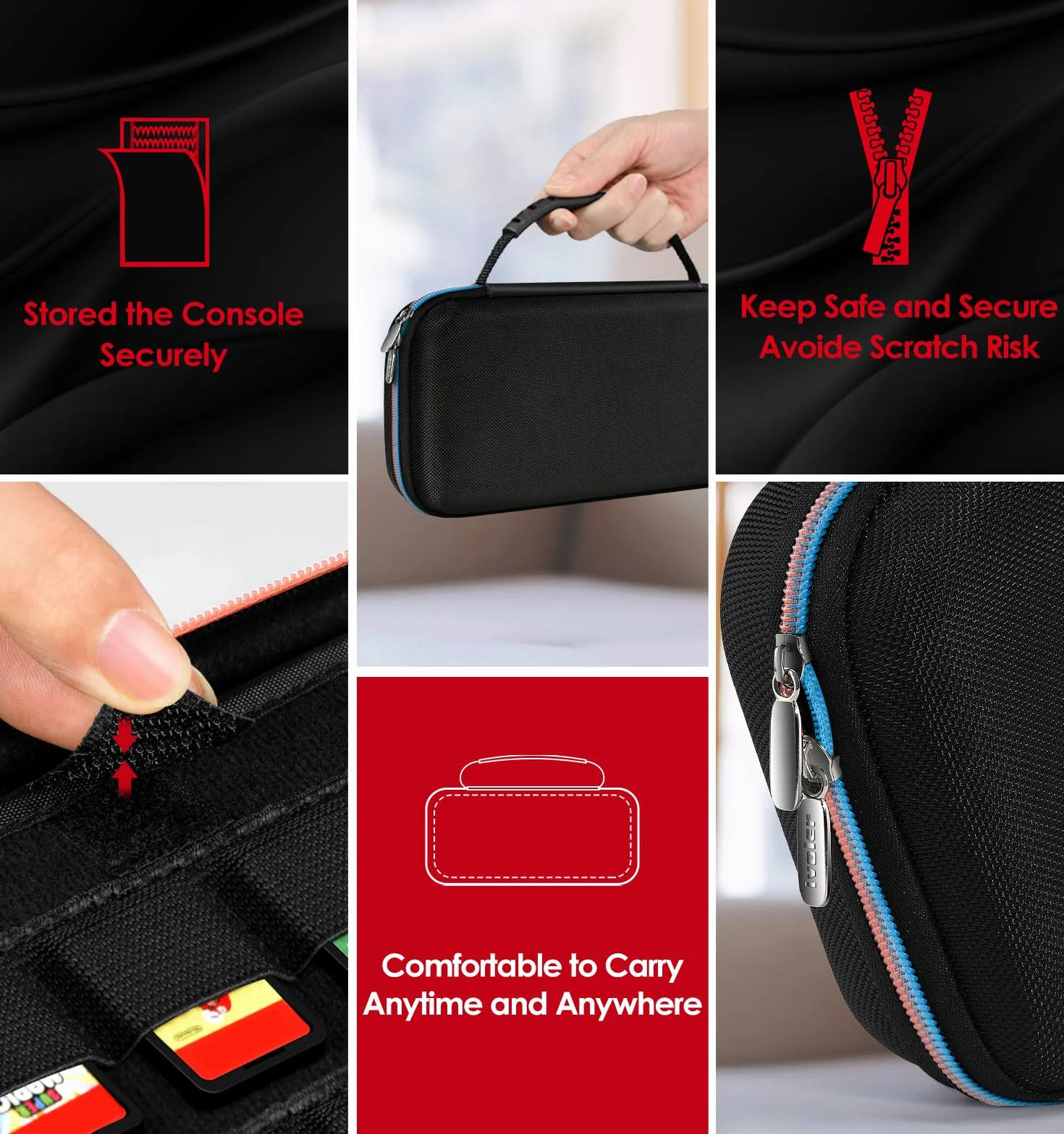 ivoler Torba kompatybilna z Nintendo Switch 2 model 2025, przenośna ochronna twarda obudowa, etui z miejscem na 12 gier i innymi akcesoriami (12 cali)